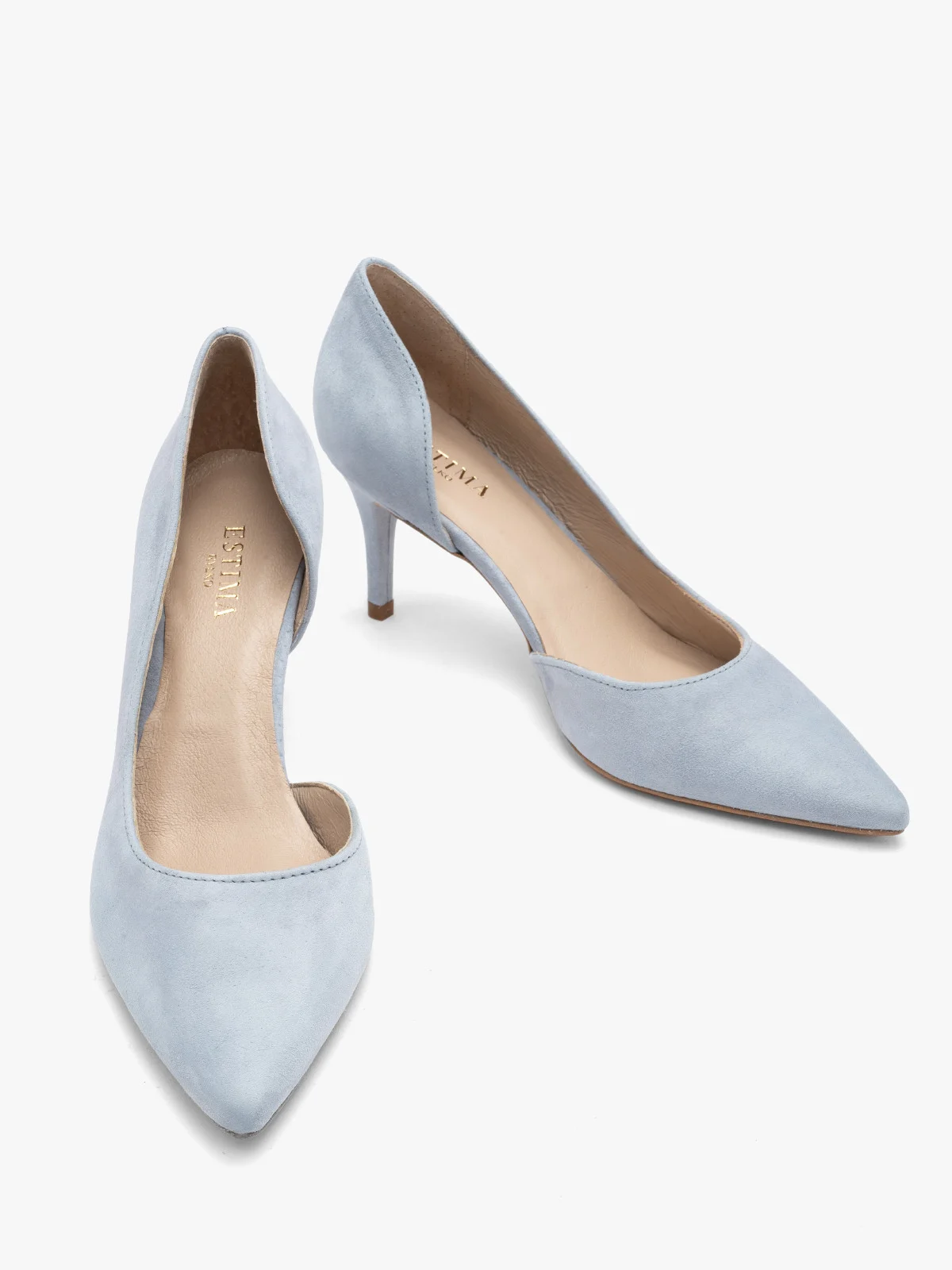 Niebieskie czółenka na szpilce z dekoracyjną cholewką