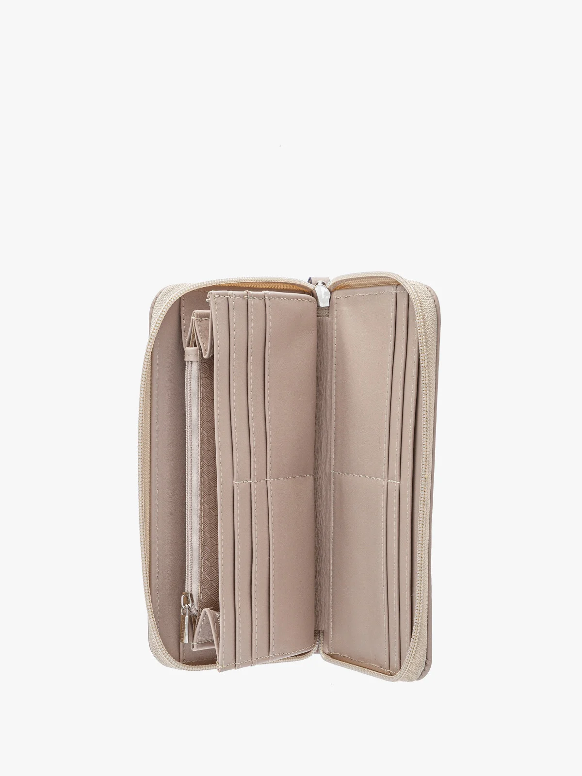 Beżowy portfel damski ze srebrnymi detalami