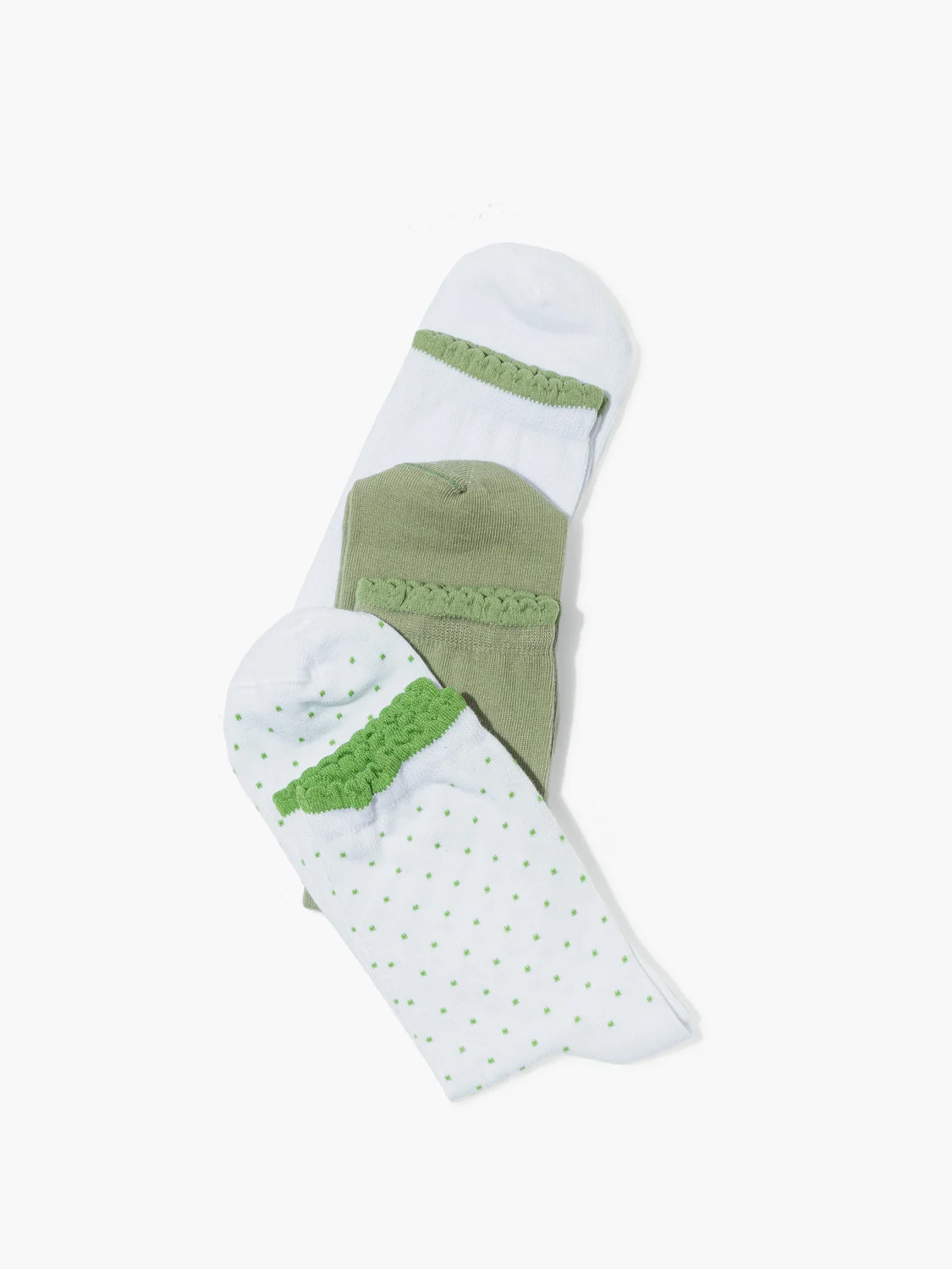 Biało-zielony trójpak skarpet damskich