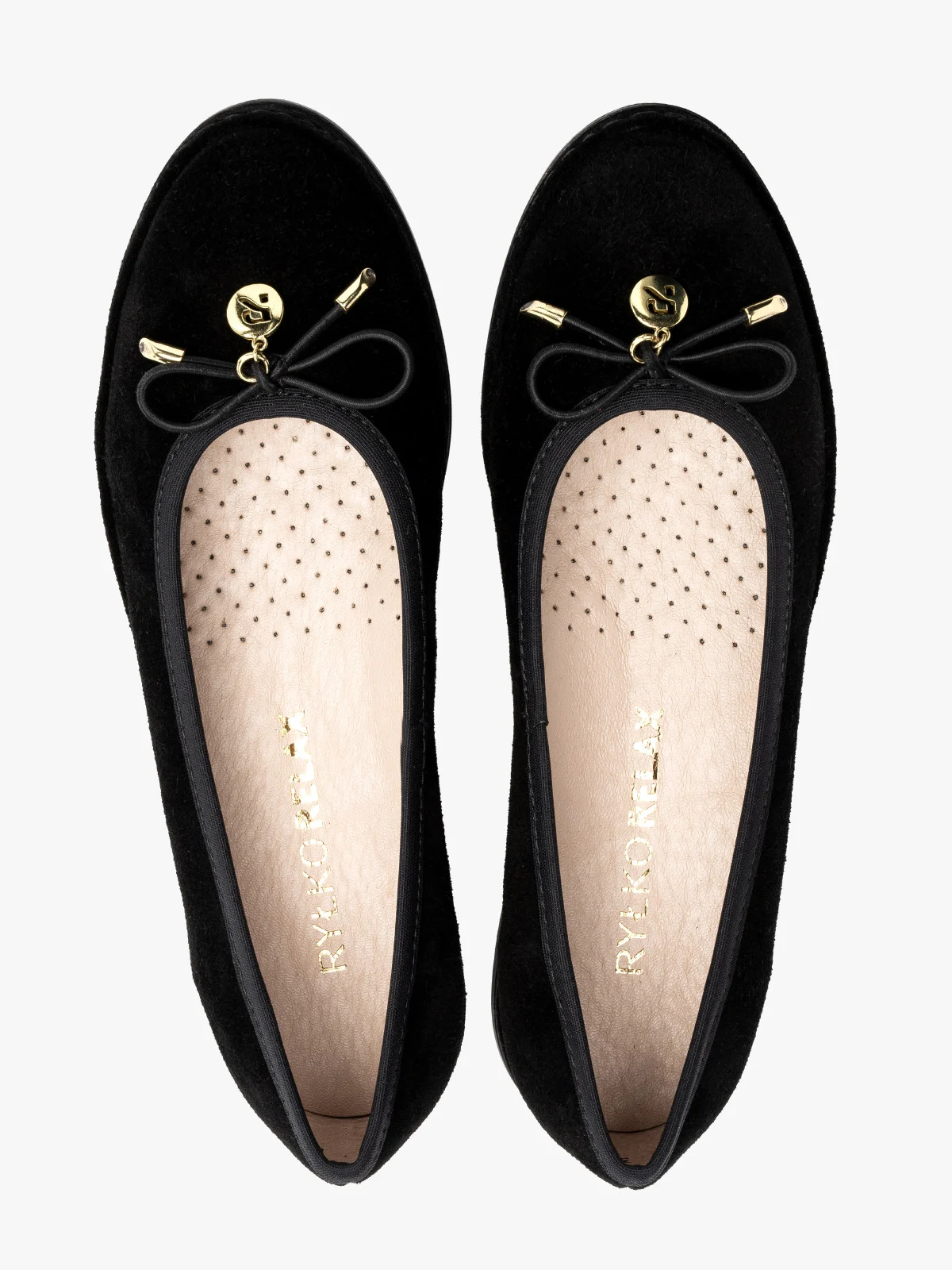 Czarne, welurowe baleriny z kokardą