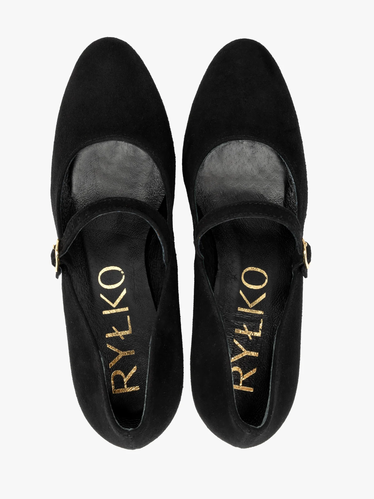 Czarne czółenka na słupku z paskiem