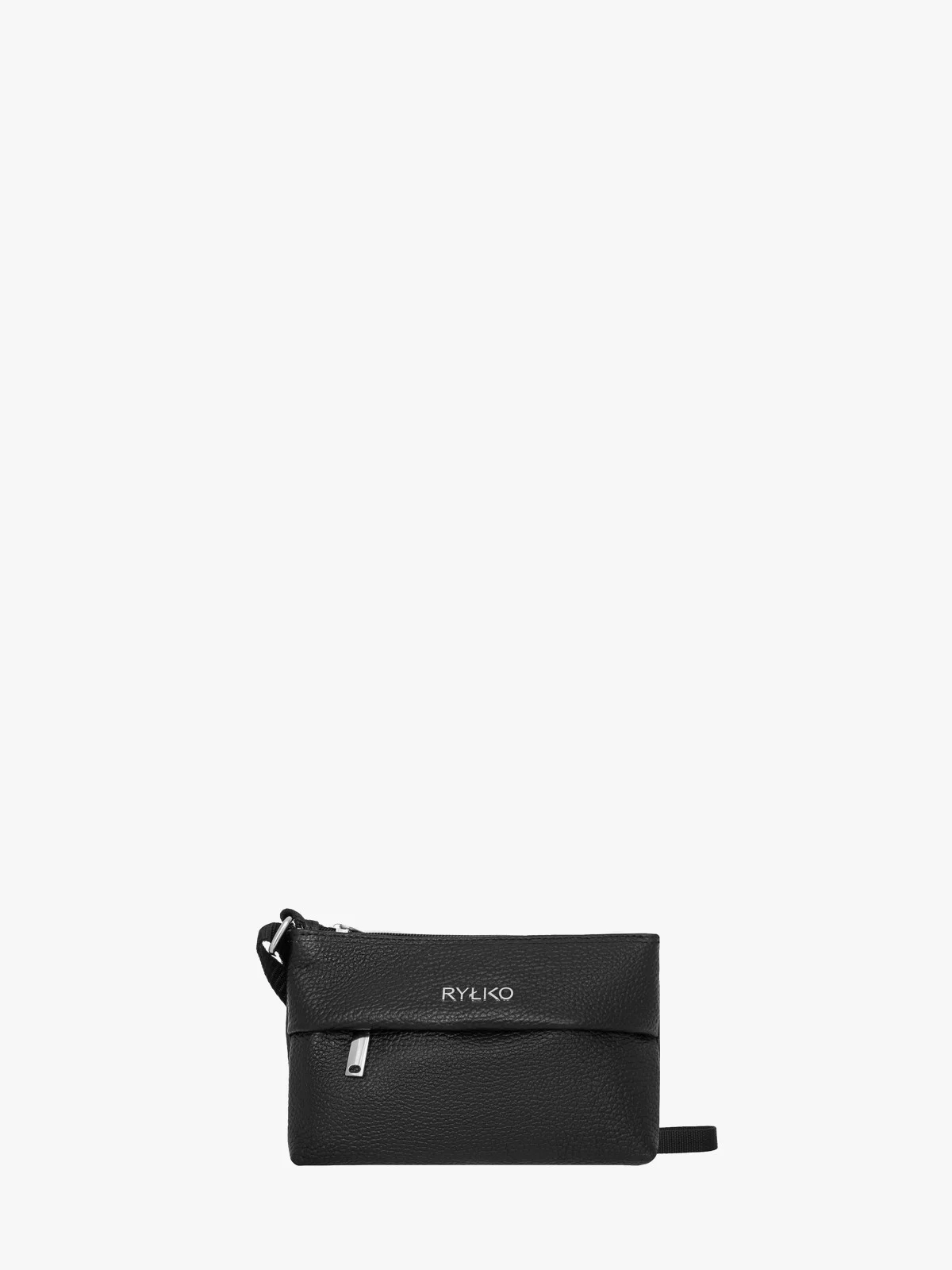 Mała, czarna torebka na pasku z taśmy