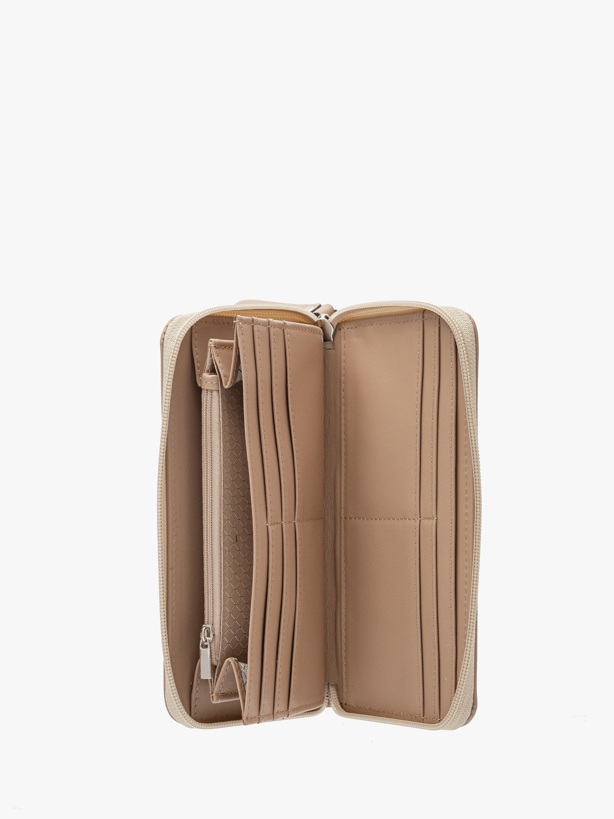 Beżowy portfel damski ze srebrnymi detalami