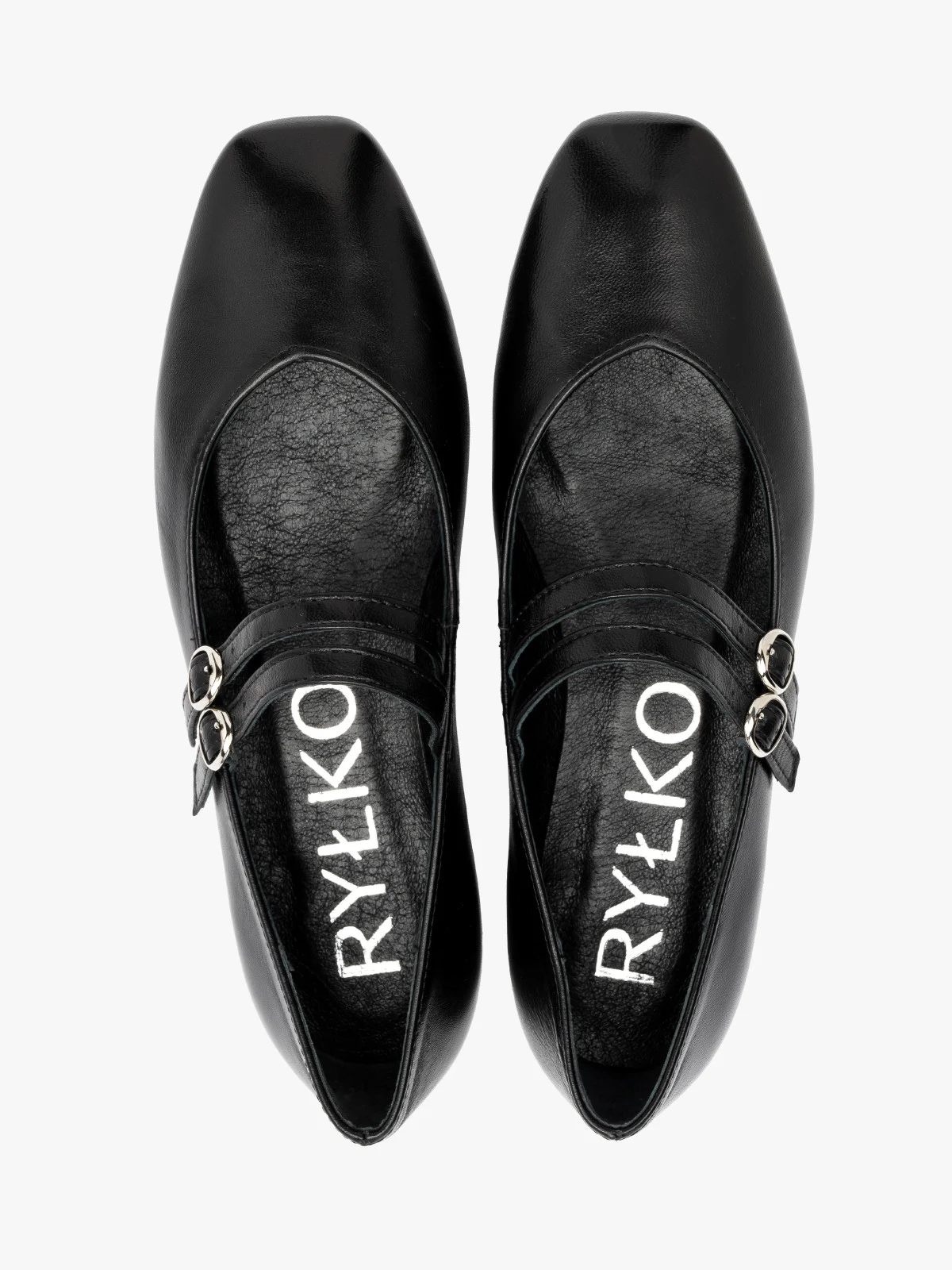 Czarne baleriny damskie z dwoma paskami