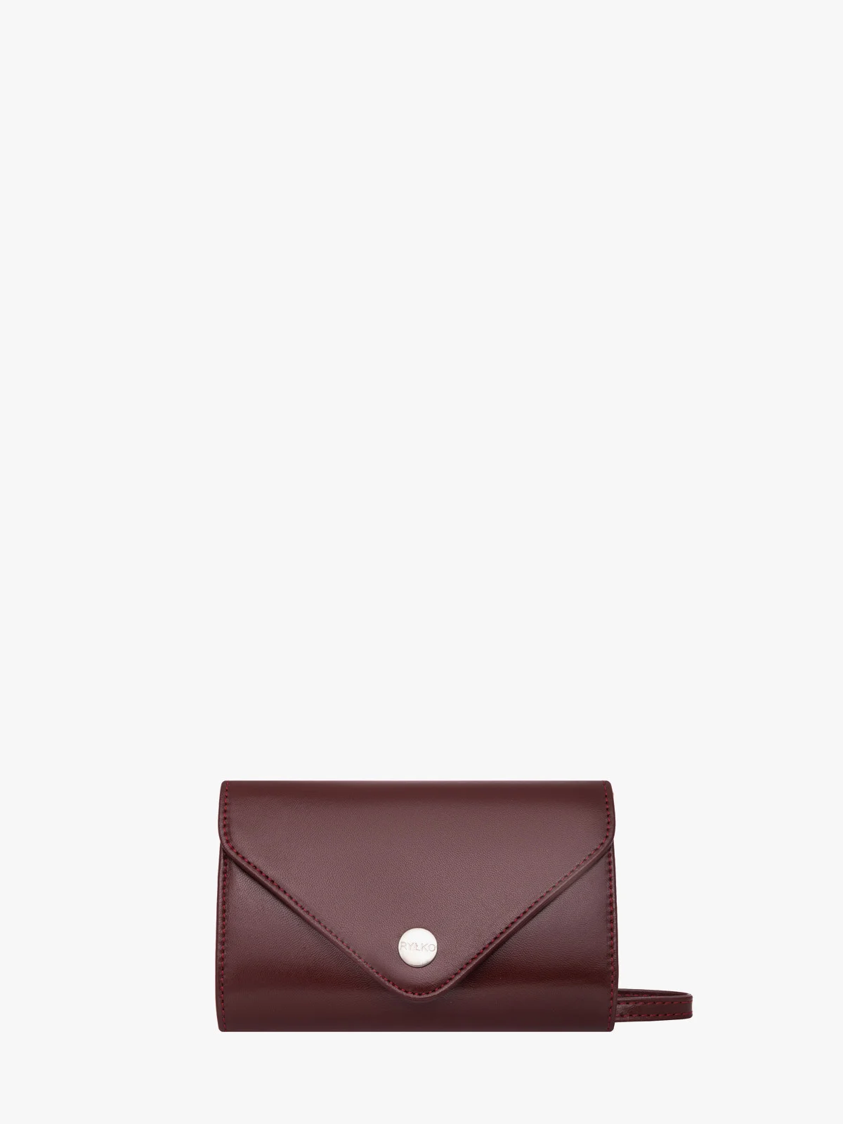 Bordowa torebka typu kopertówka z łańcuszkowym paskiem