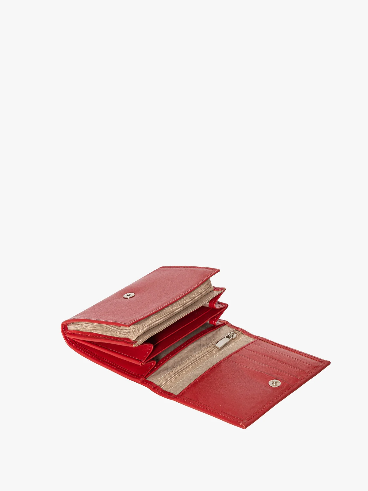 Czerwony portfel damski ze srebrnymi detalami