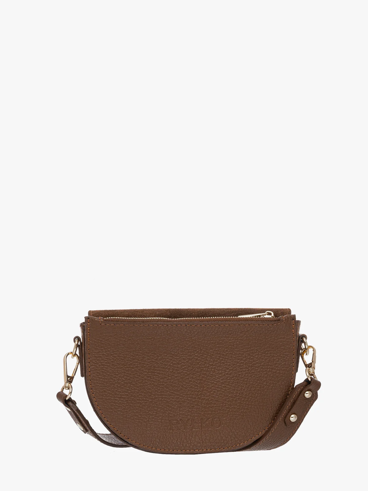 Mała, ruda torebka ze złotymi detalami