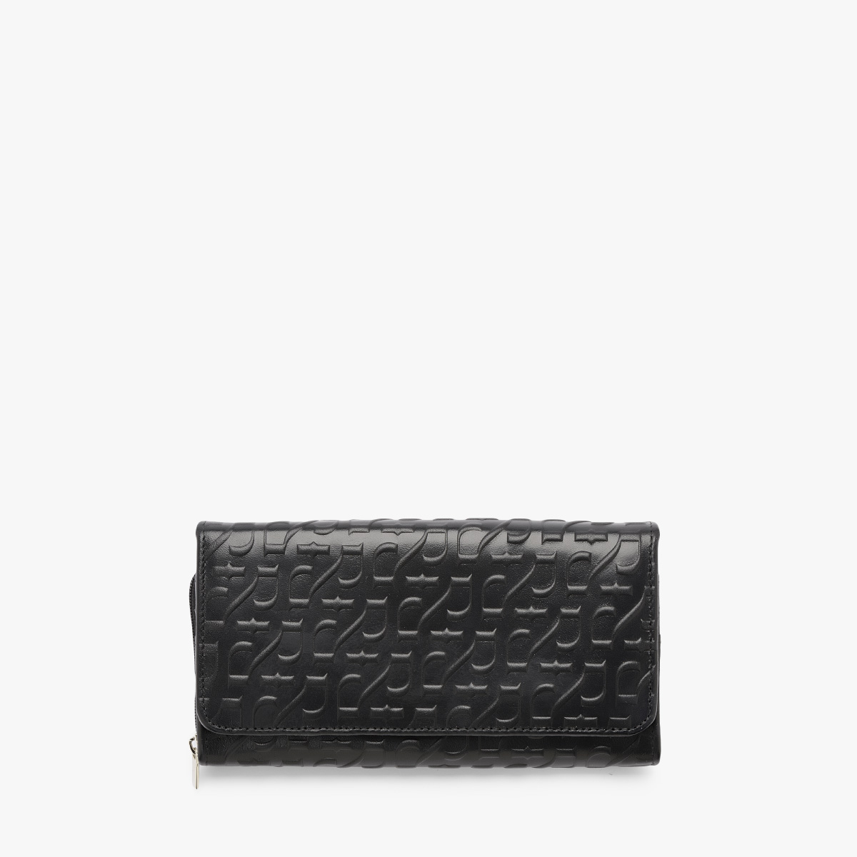 Wytłaczany czarny portfel damski