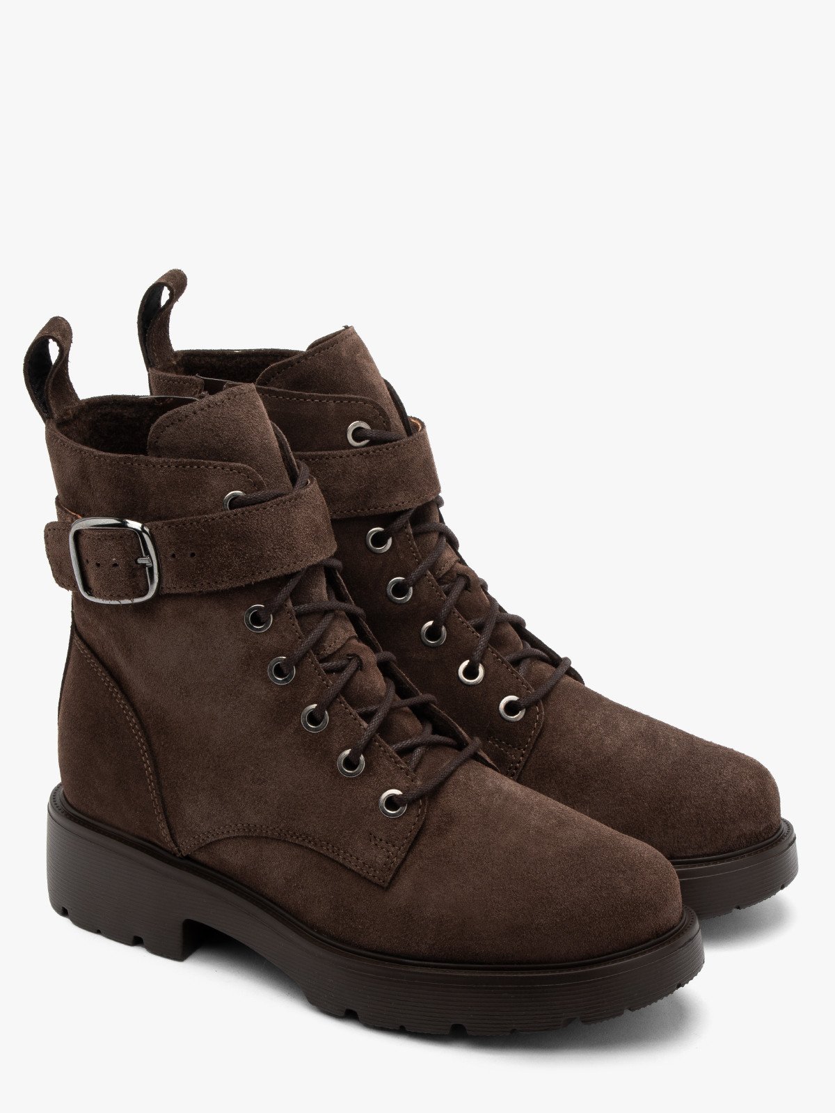 Brązowe trzewiki damskie z ozdobną sprzączką