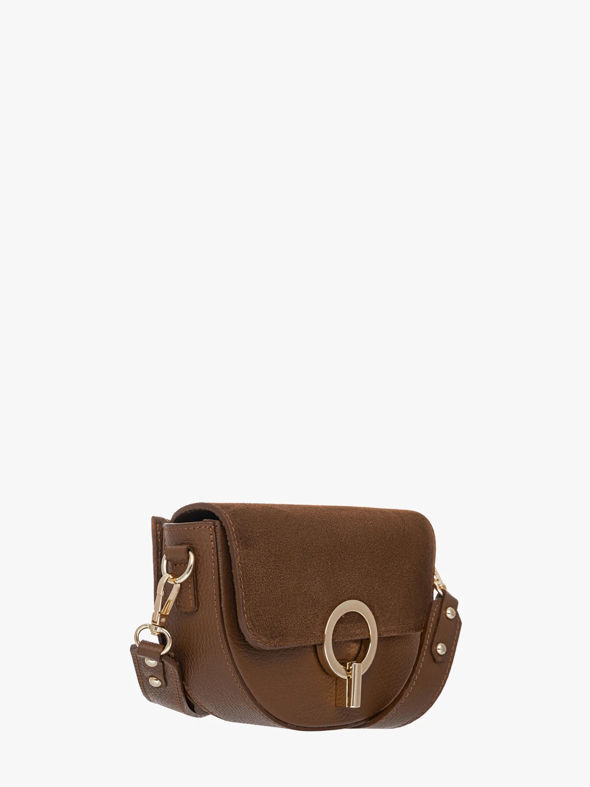 Mała, ruda torebka ze złotymi detalami