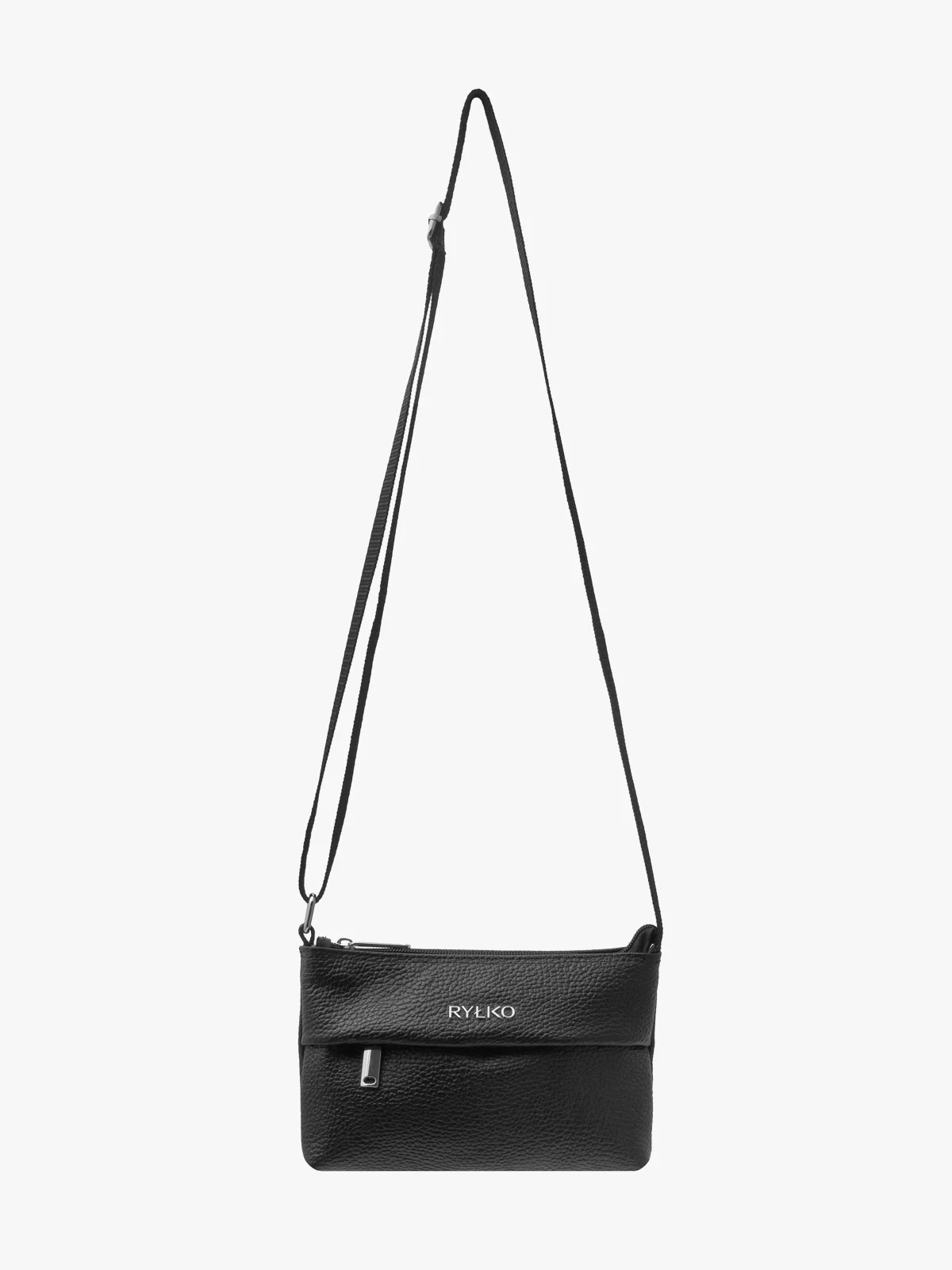 Mała, czarna torebka na pasku z taśmy