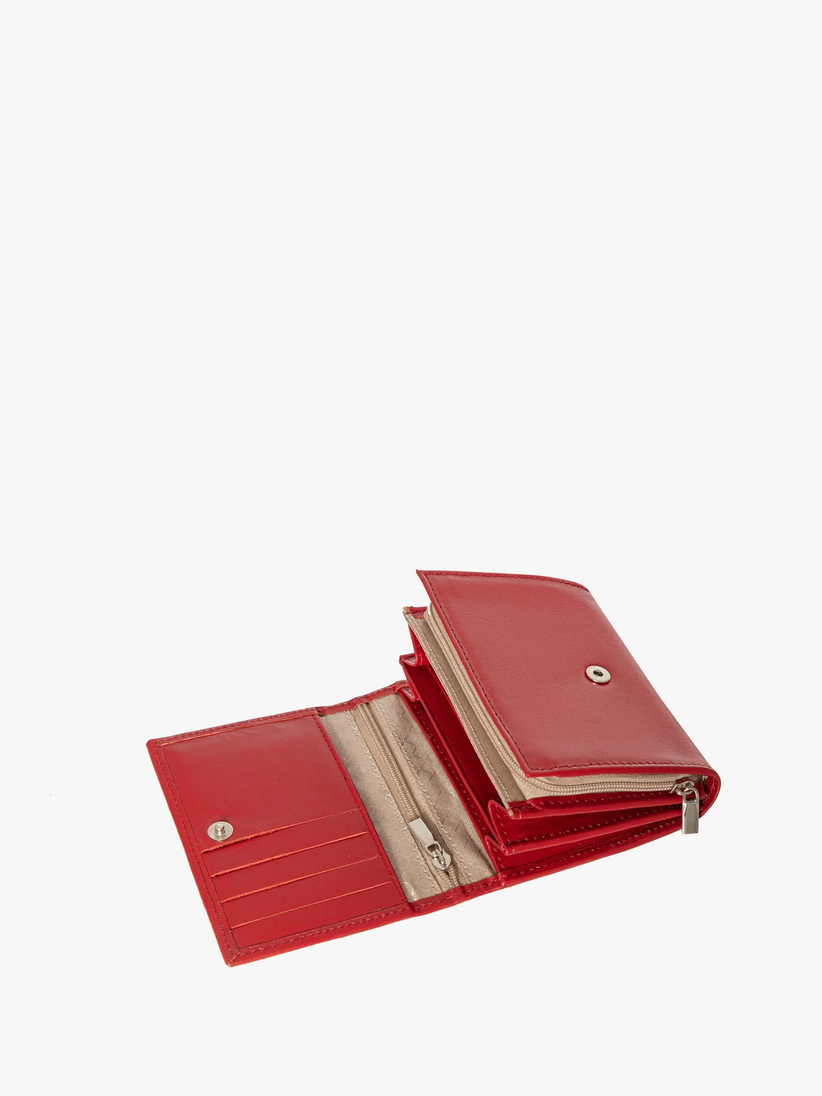 Czerwony portfel damski ze srebrnymi detalami