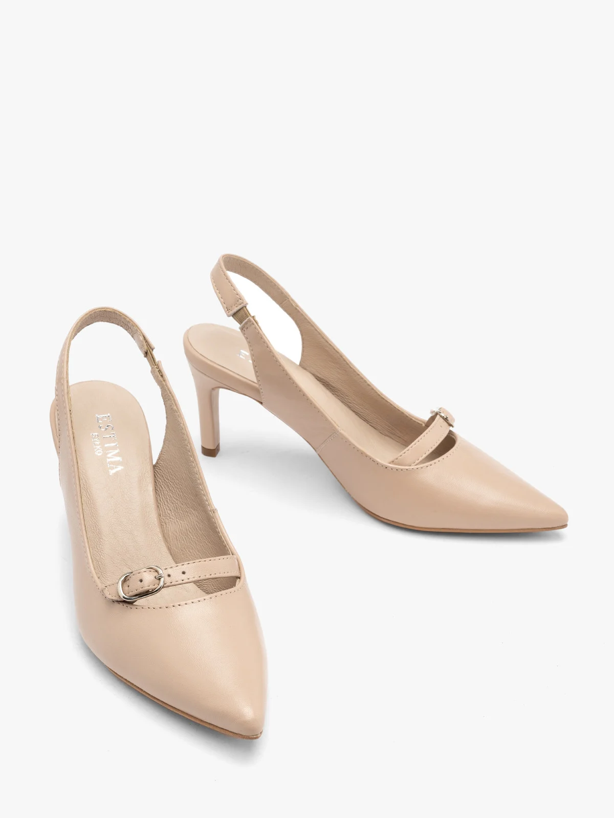 Beżowe czółenka z ozdobnym paskiem