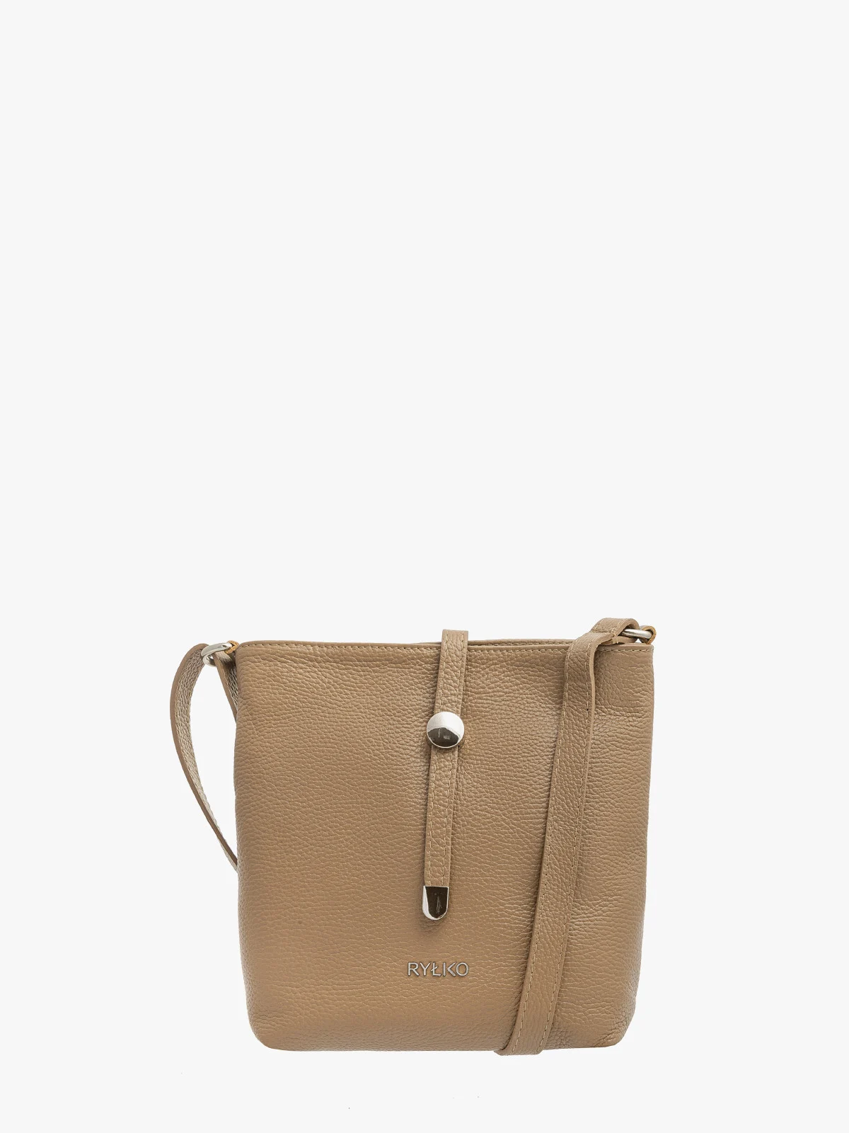 Beżowa torebka listonoszka średniej wielkości z dekoracyjnym zapięciem