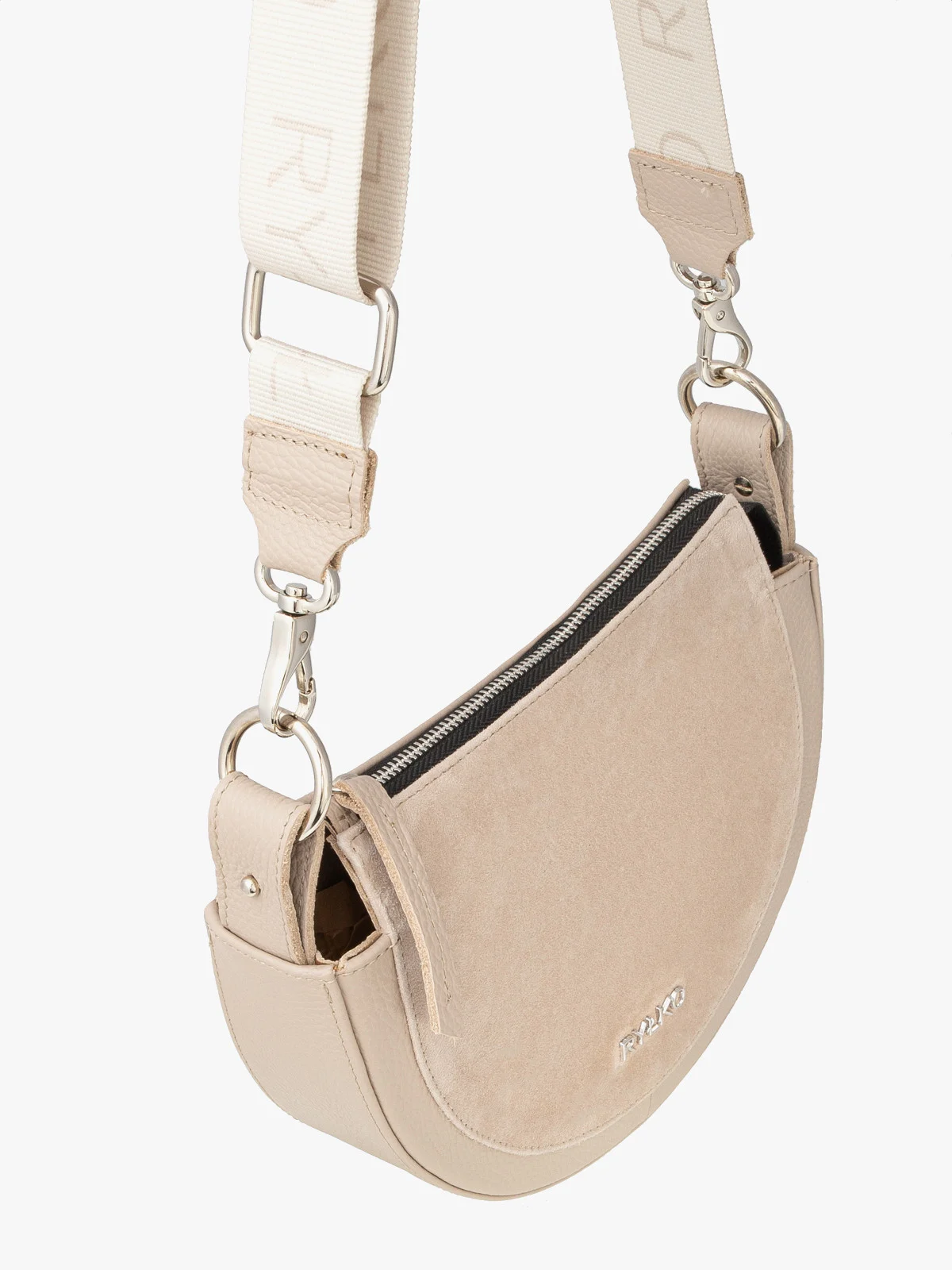 Beżowa torebka na szerokim pasku z taśmy