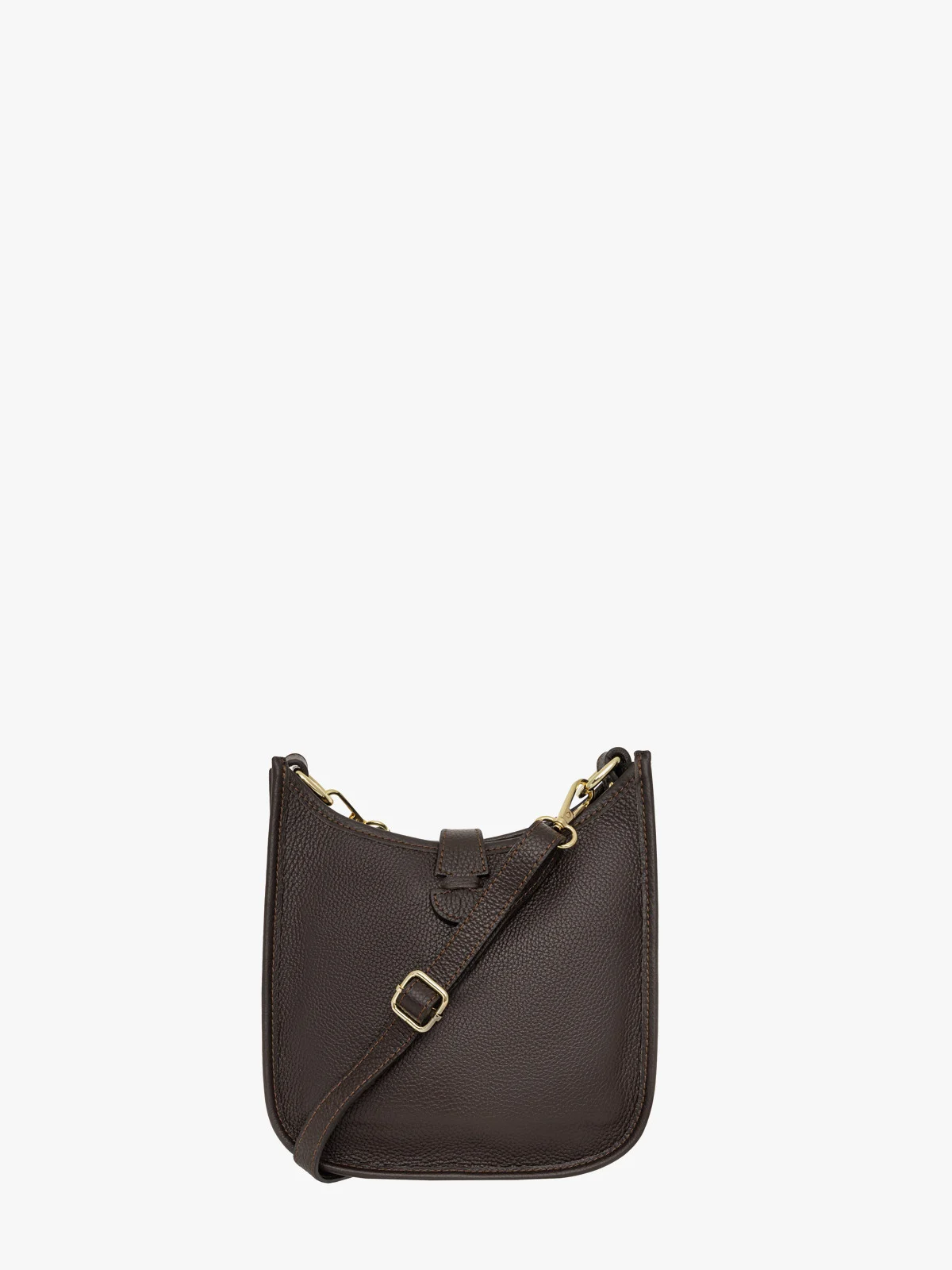 Mała, brązowa torebka na pasku ze złotymi detalami