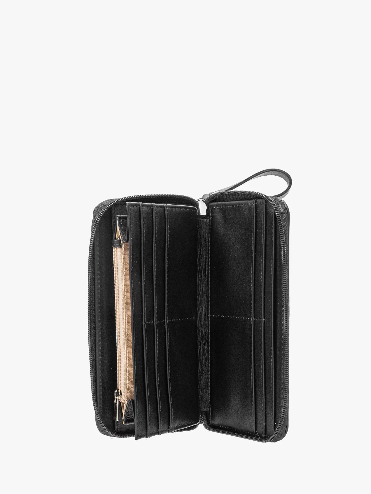 Czarny portfel damski ze srebrnymi detalami