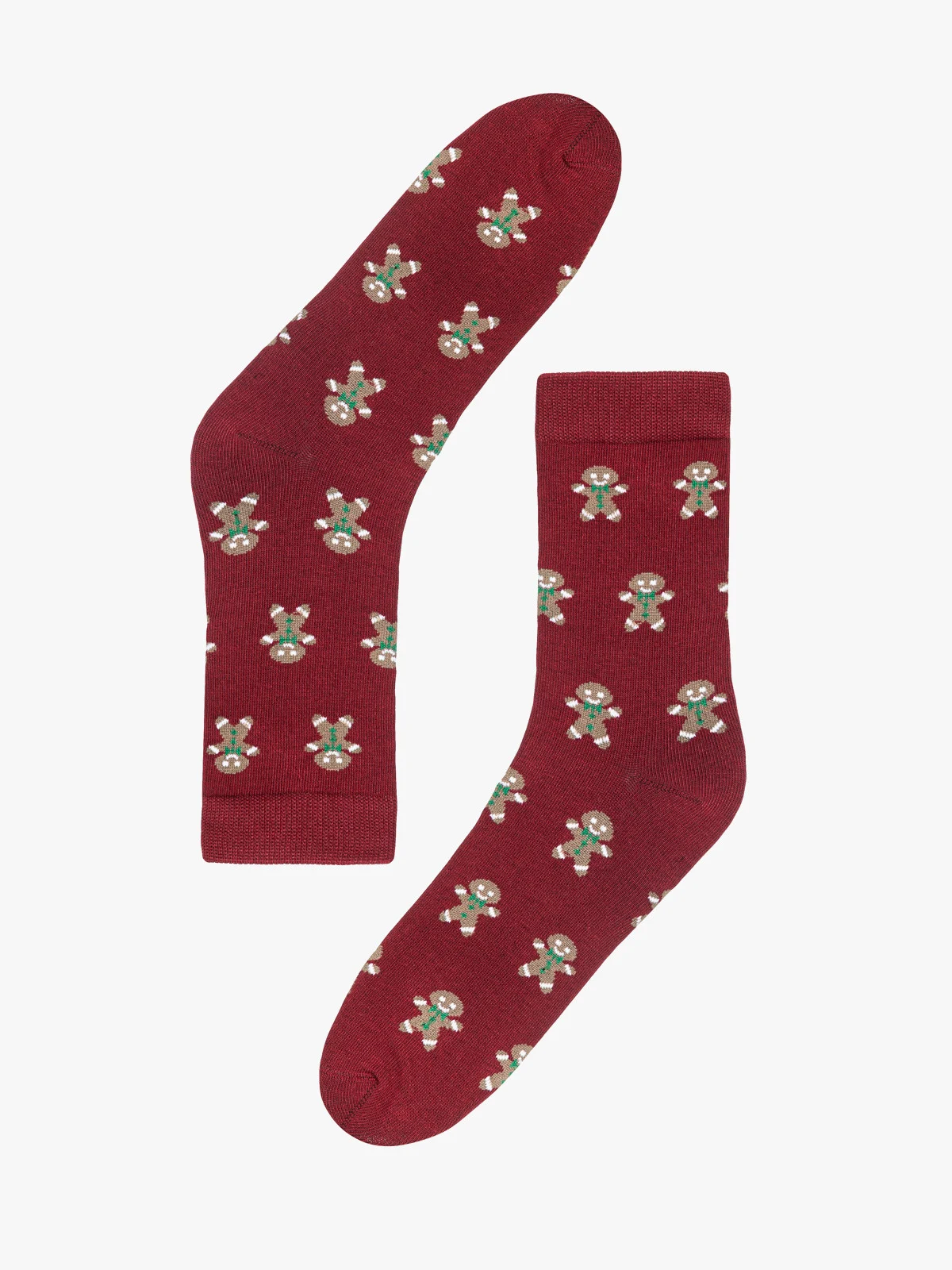 Bordowe, bawełniane skarpety damskie z motywem świątecznym