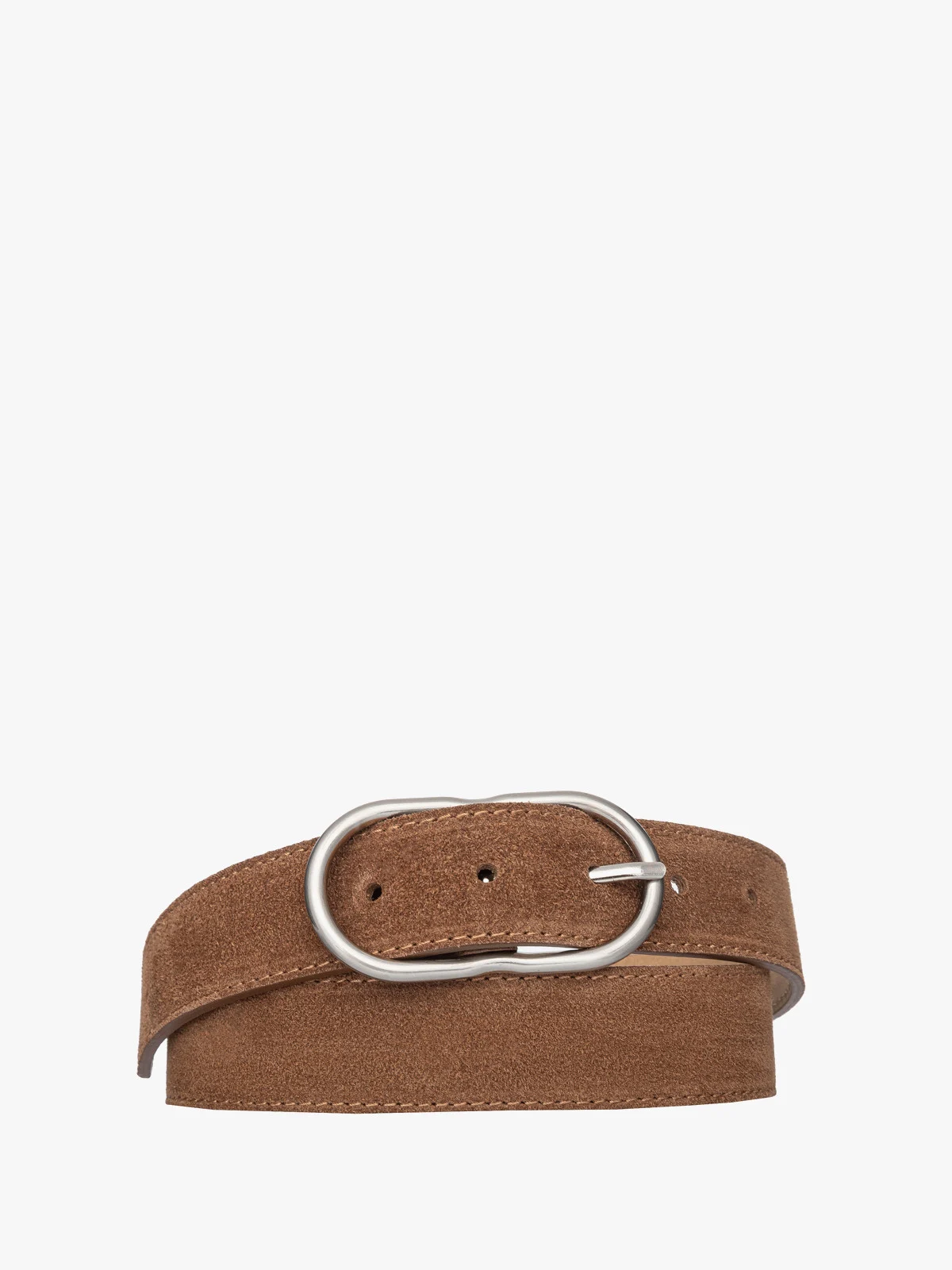 Rudy, welurowy pasek damski ze srebrną klamrą