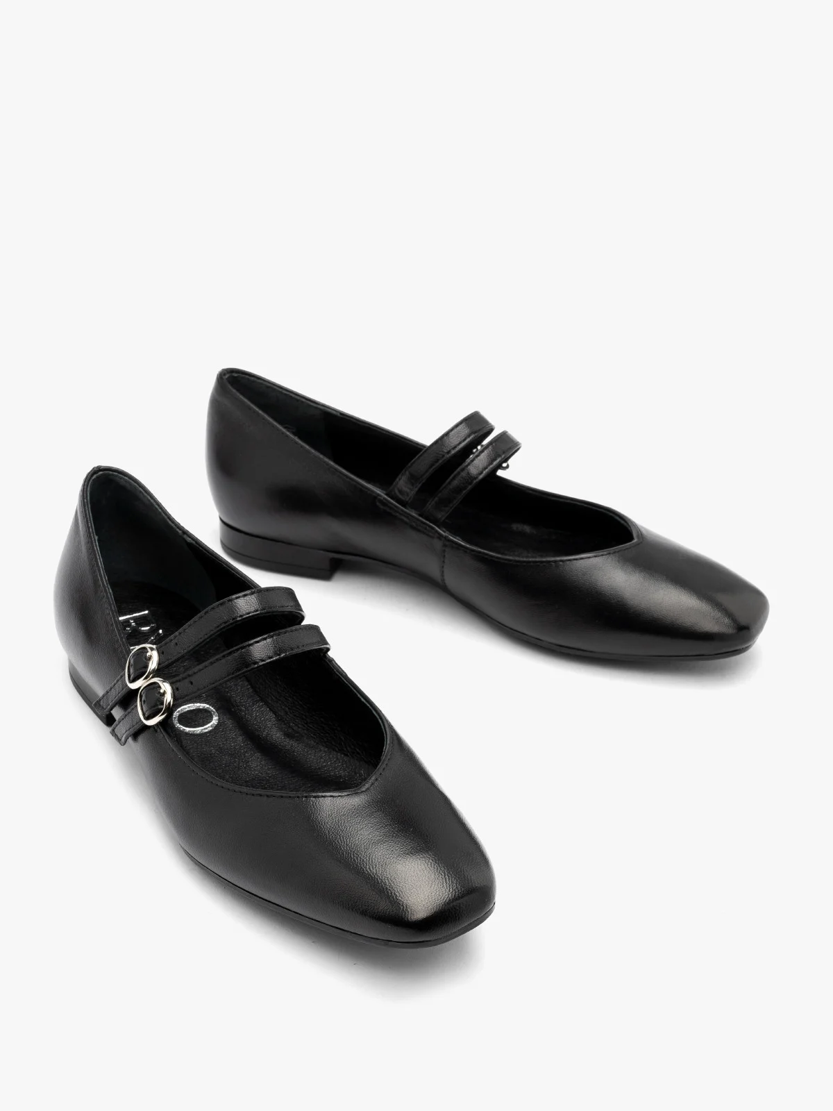 Czarne baleriny damskie z dwoma paskami
