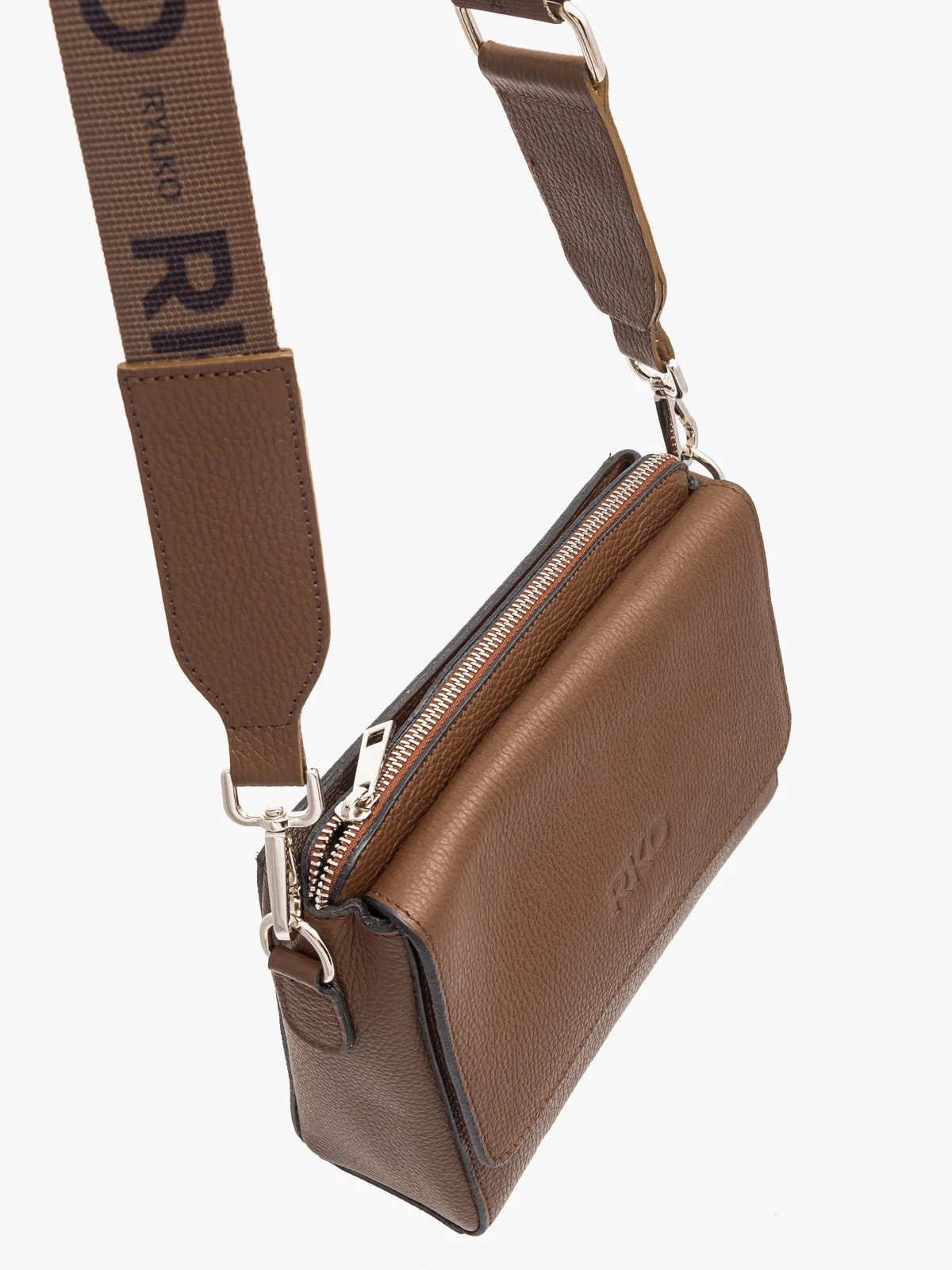 Brązowa torebka damska na szerokim pasku z taśmy