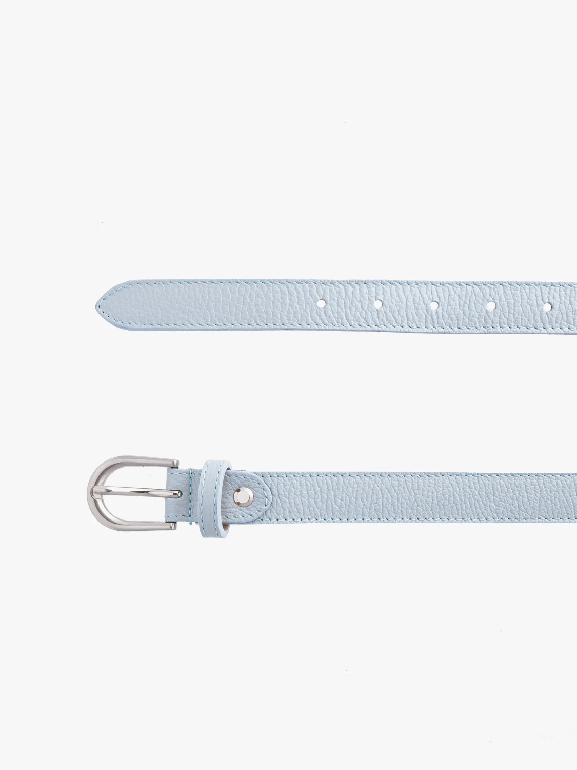 Błękitny pasek damski ze srebrną klamrą
