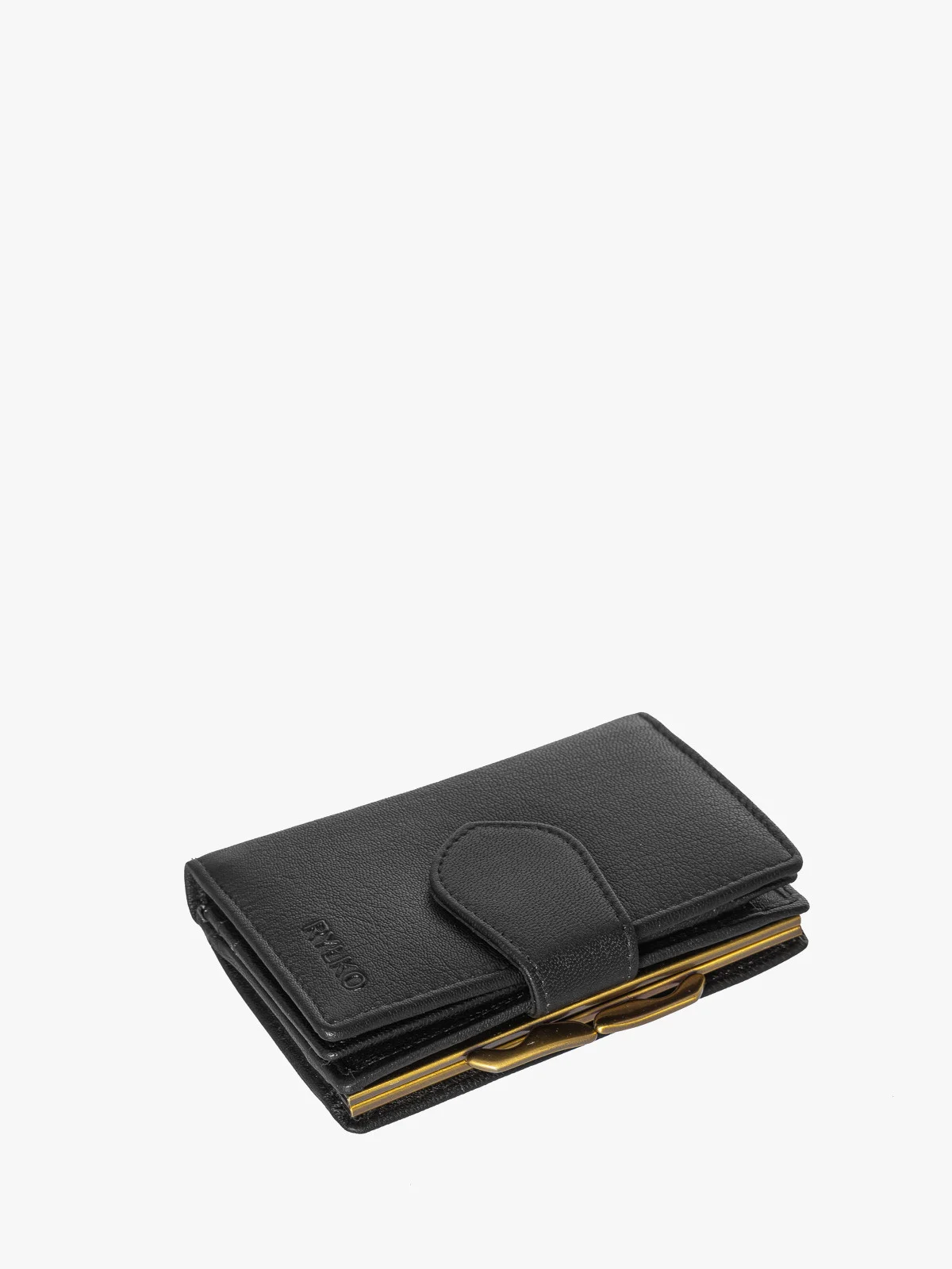 Czarny portfel damski zapinany na zatrzask oraz bigiel