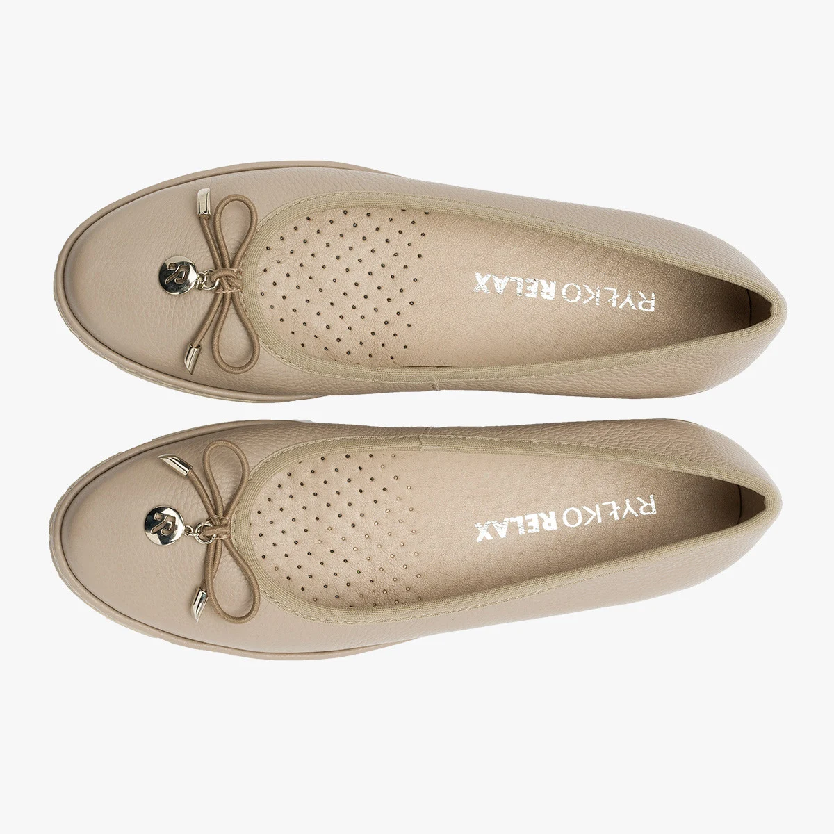 Beżowe baleriny z ozdobną kokardką