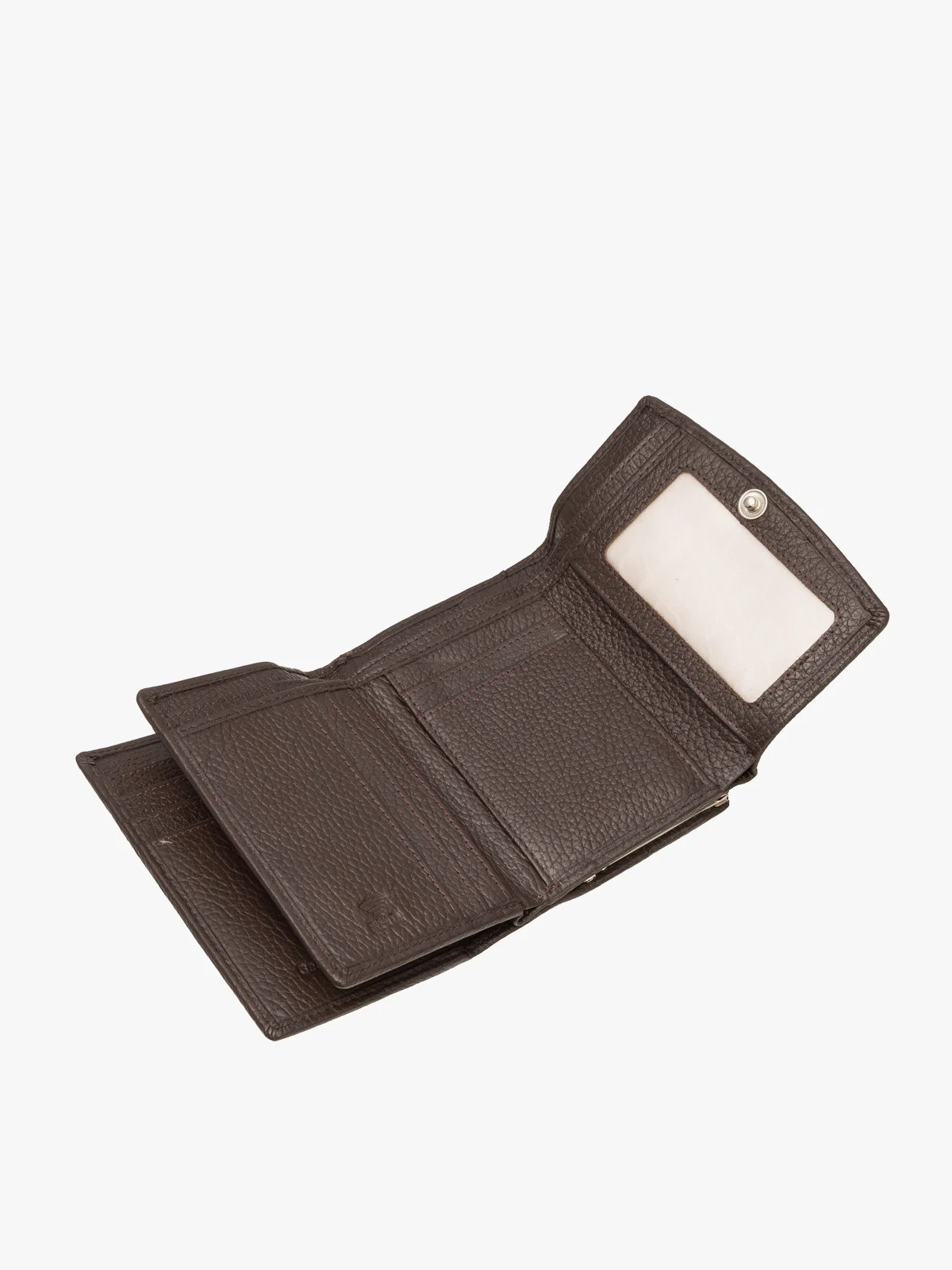 Ciemnobrązowy portfel damski z dekoracyjnym zapięciem