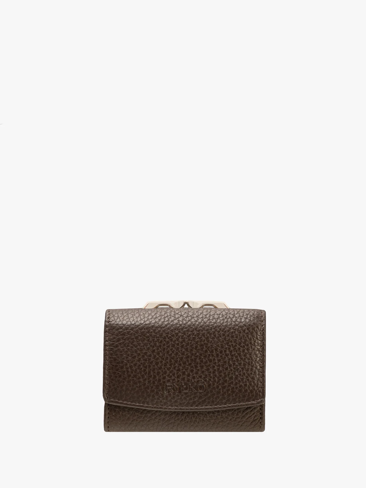 Ciemnobrązowy portfel damski z ozdobnym zapięciem