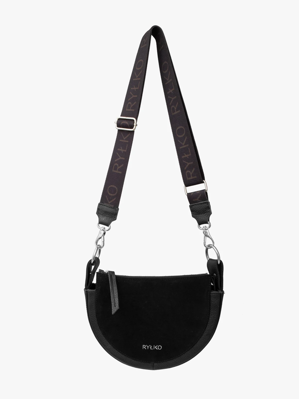 Czarna torebka na szerokim pasku z taśmy