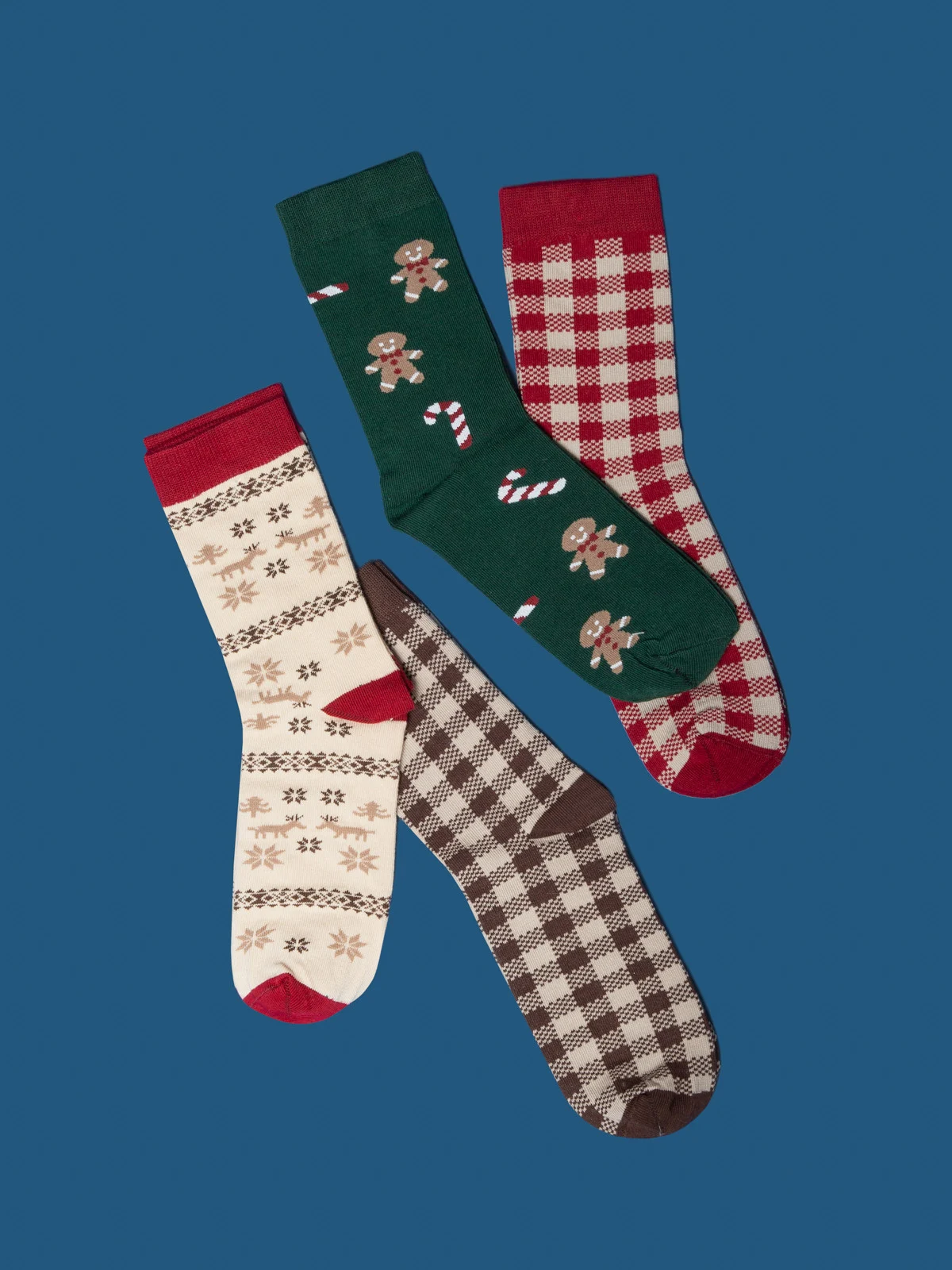 Zielone, bawełniane skarpety ze świątecznym motywem