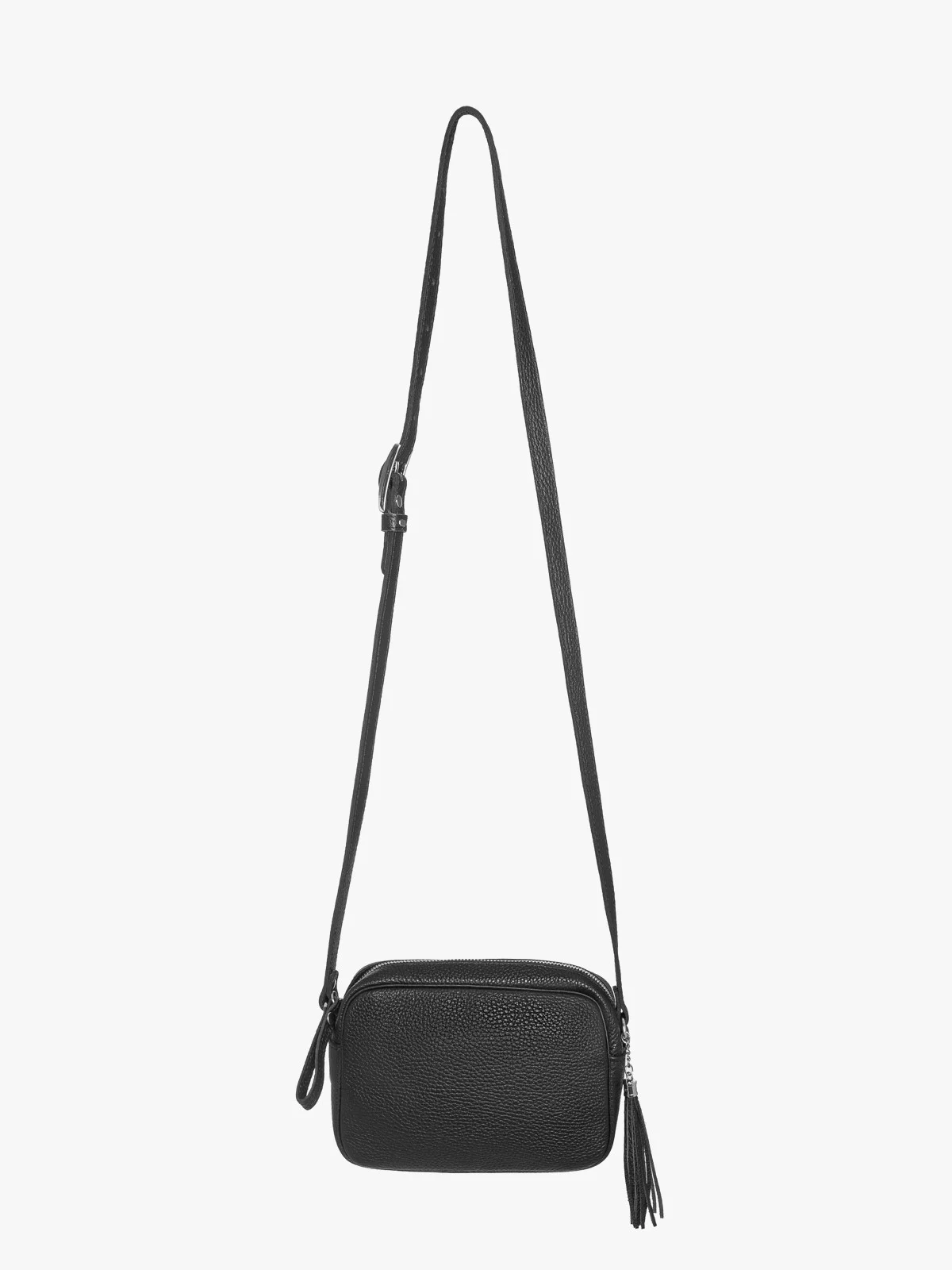 Mała, czarna torebka z frędzlem