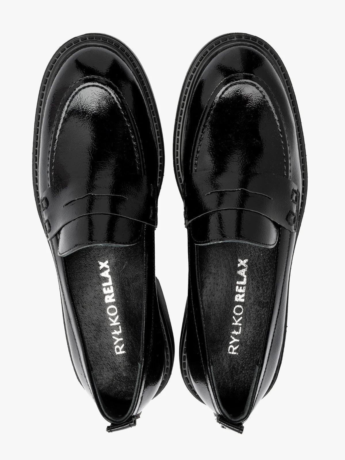 Czarne, lakierowane mokasyny damskie