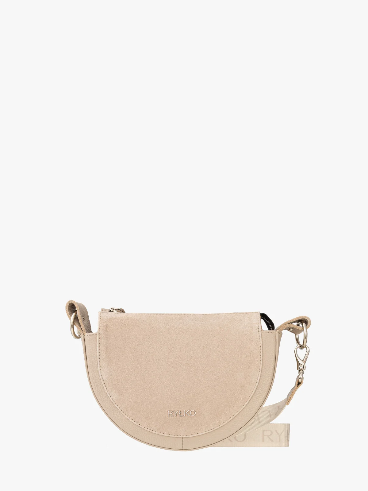 Beżowa torebka na szerokim pasku z taśmy