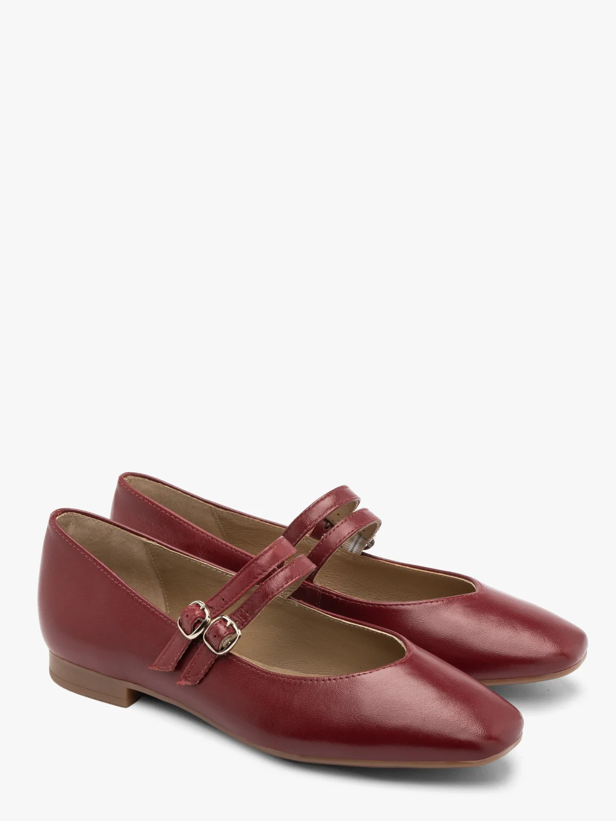 Bordowe baleriny z dwoma paskami
