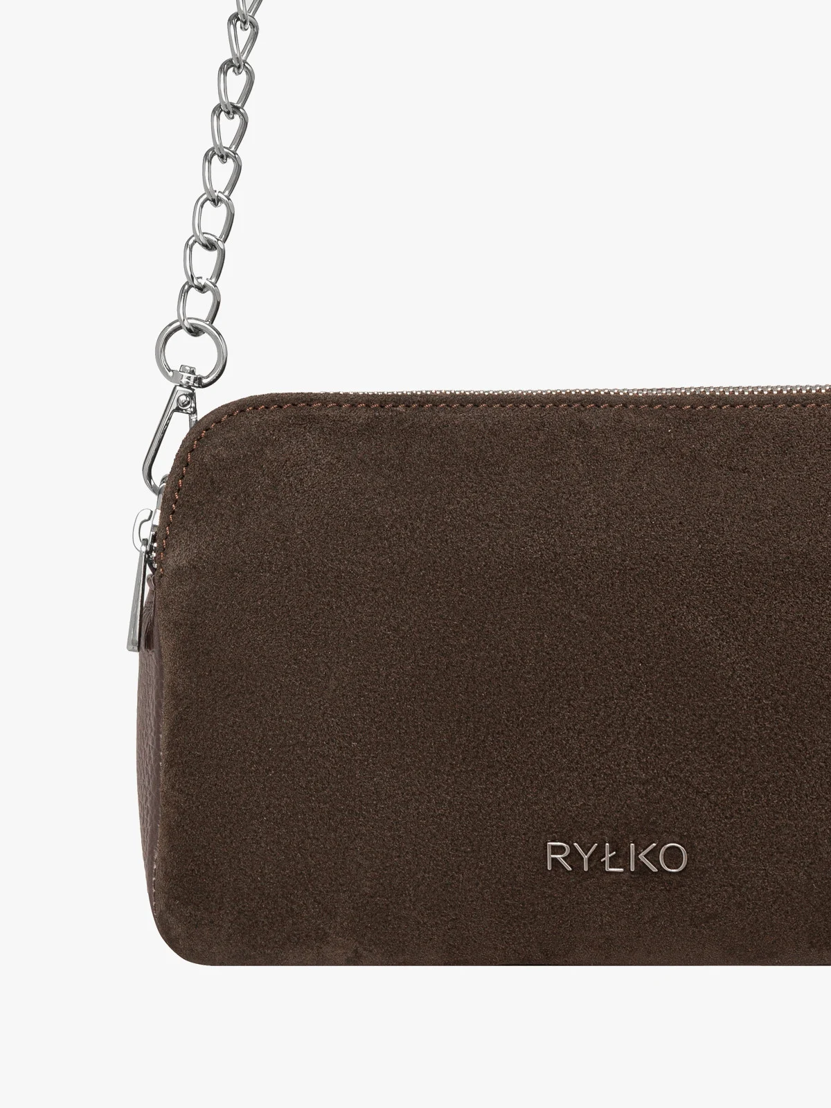 Mała, brązowa torebka z łańcuszkowym paskiem na ramię