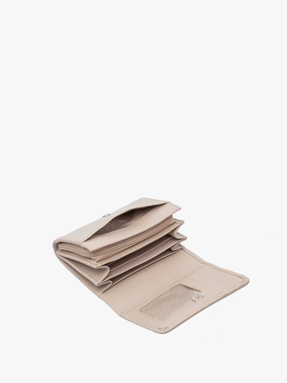 Beżowy portfel damski ze srebrnymi detalami