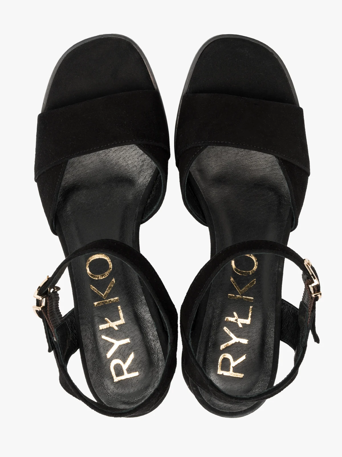 Czarne, welurowe sandały na niskim obcasie