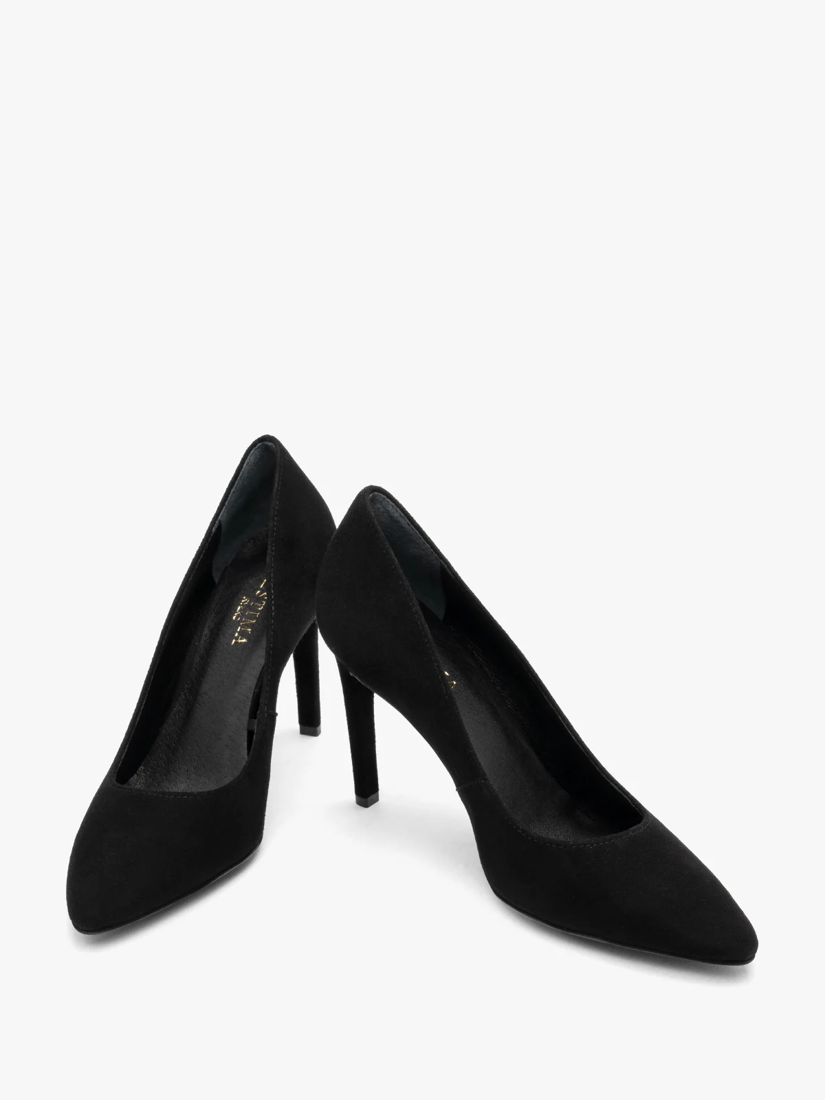 Czarne, welurowe czółenka na wysokiej szpilce