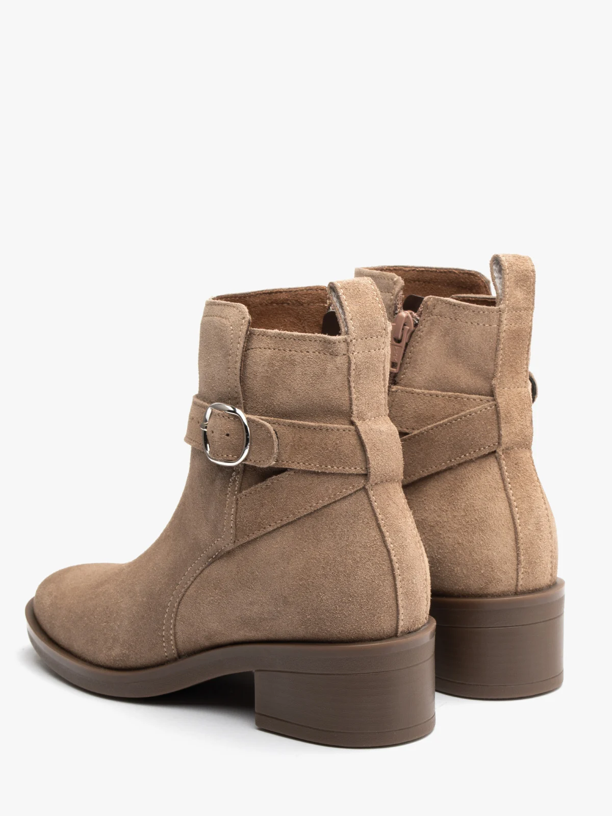 Piaskowe botki damskie z ozdobną sprzączką