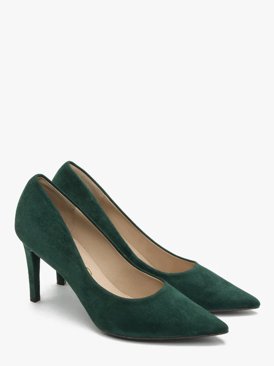 Czółenka w kolorze ciemnozielonym na szpilce