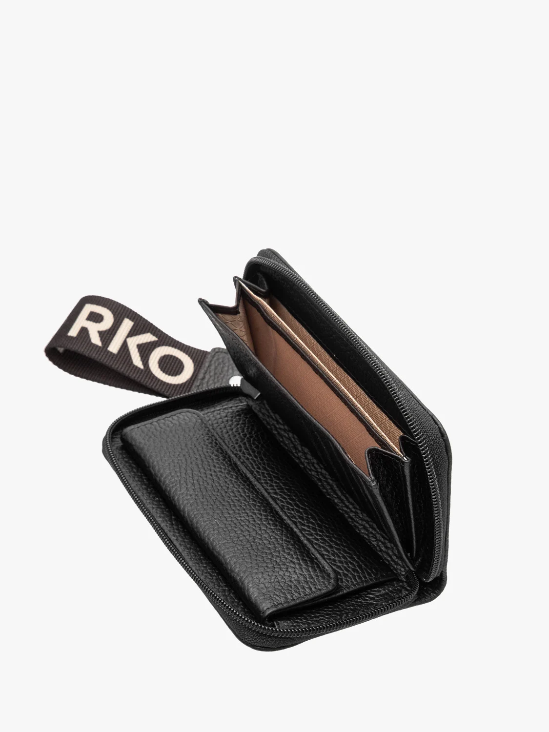 Czarny portfel z ozdobną taśmą