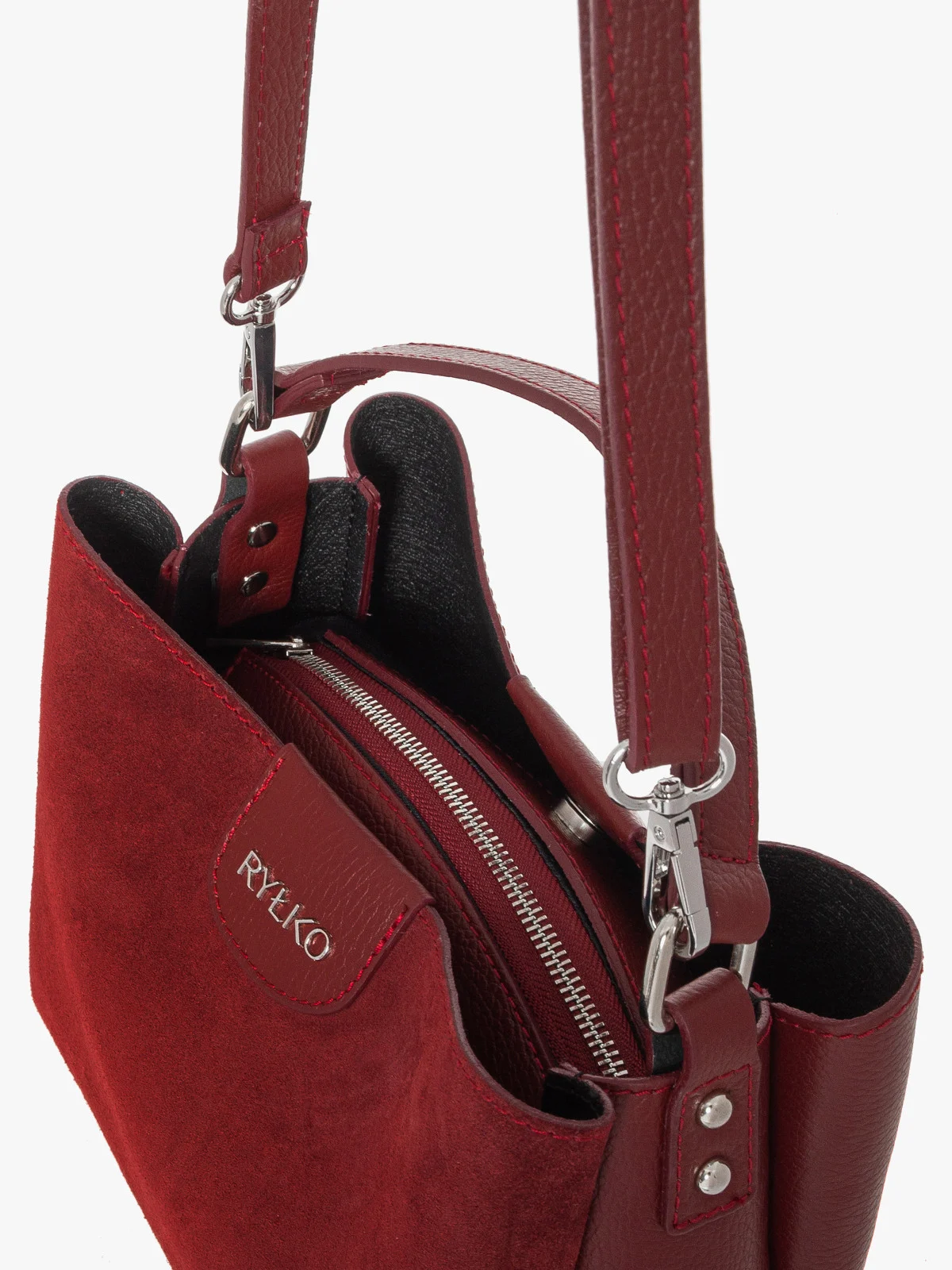 Bordowa torebka z łączonych skór