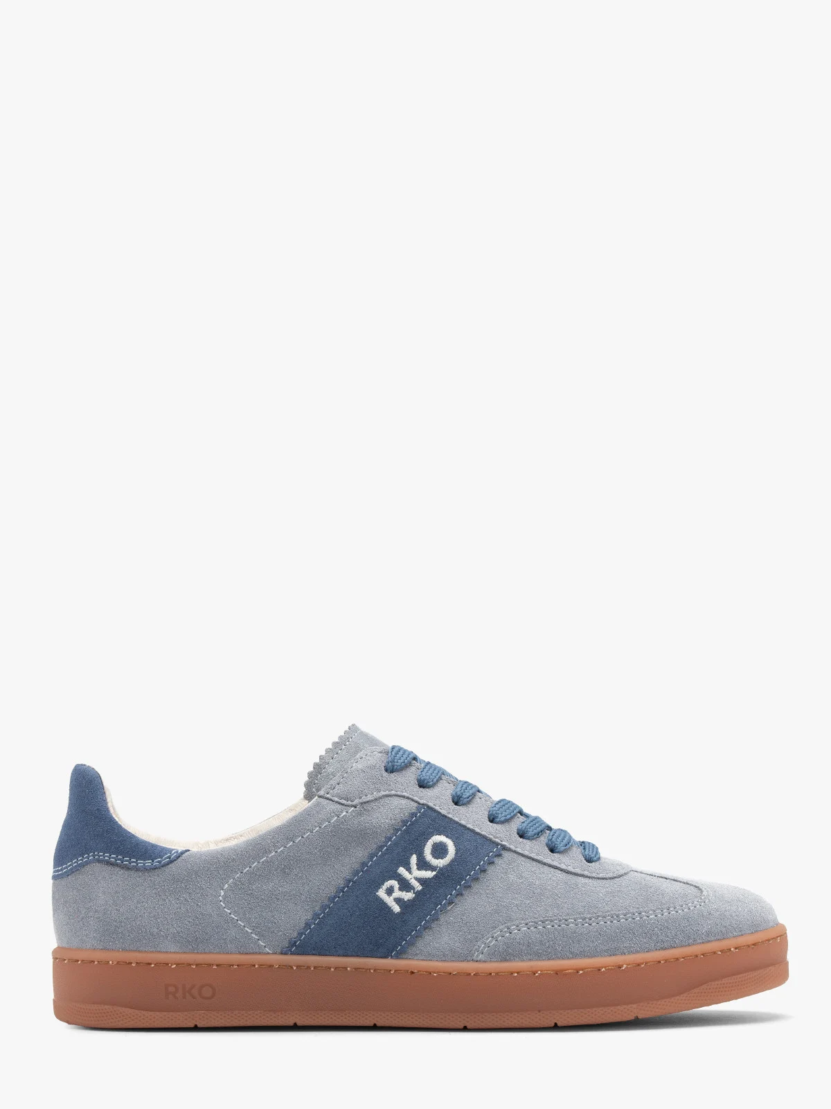 Niebieskie, sportowe półbuty na beżowym spodzie