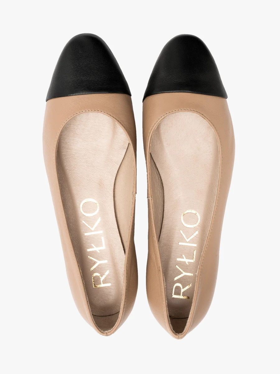 Beżowo-czarne baleriny