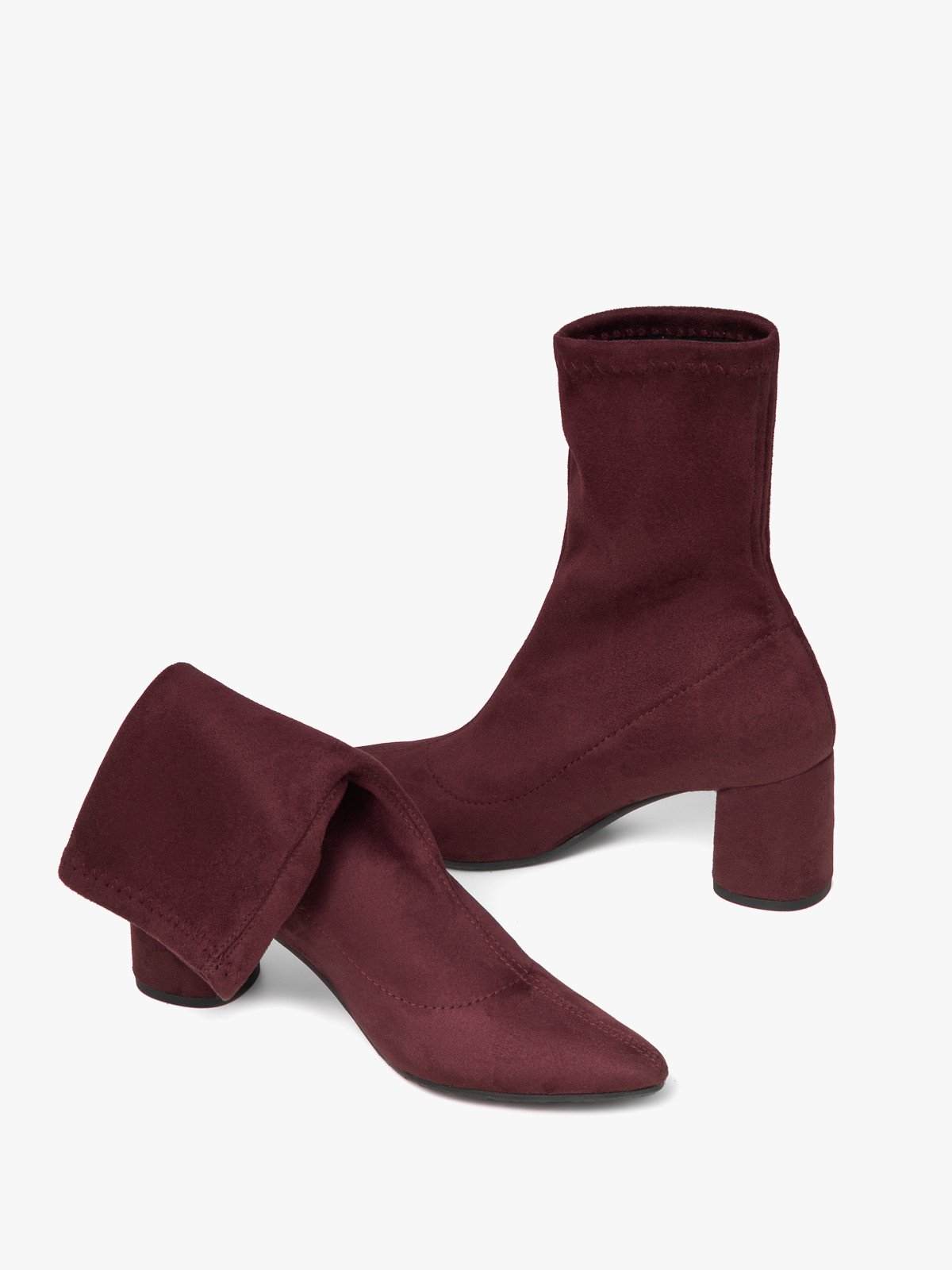 Bordowe elastyczne botki na obcasie
