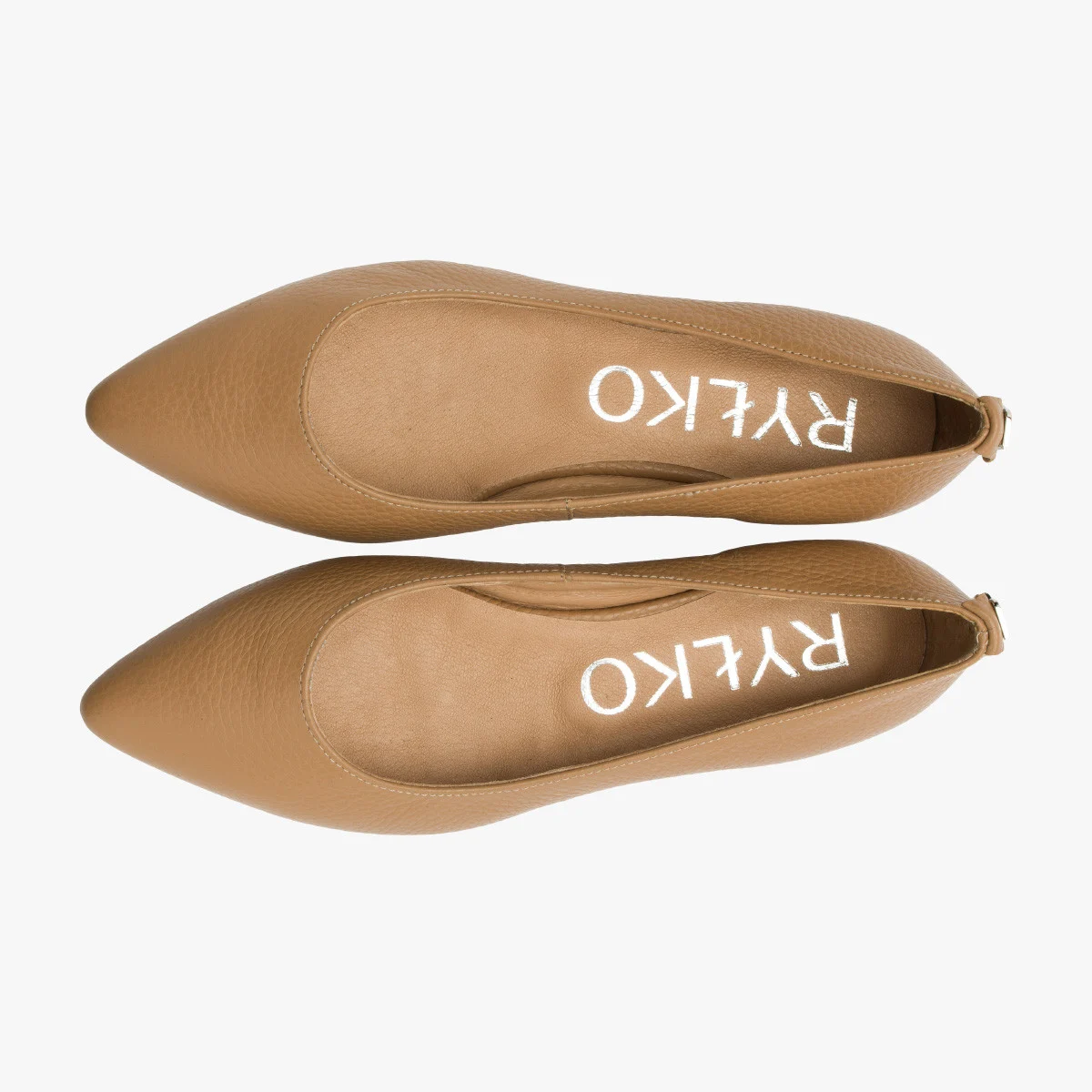 Jasnobrązowe baleriny z ozdobą na pięcie