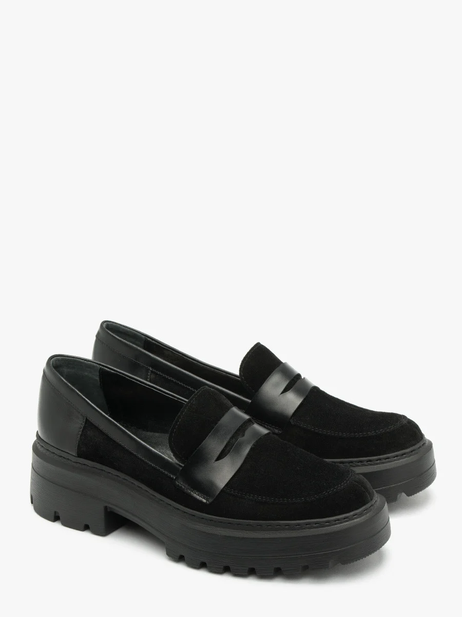 Czarne mokasyny z łączonych skór