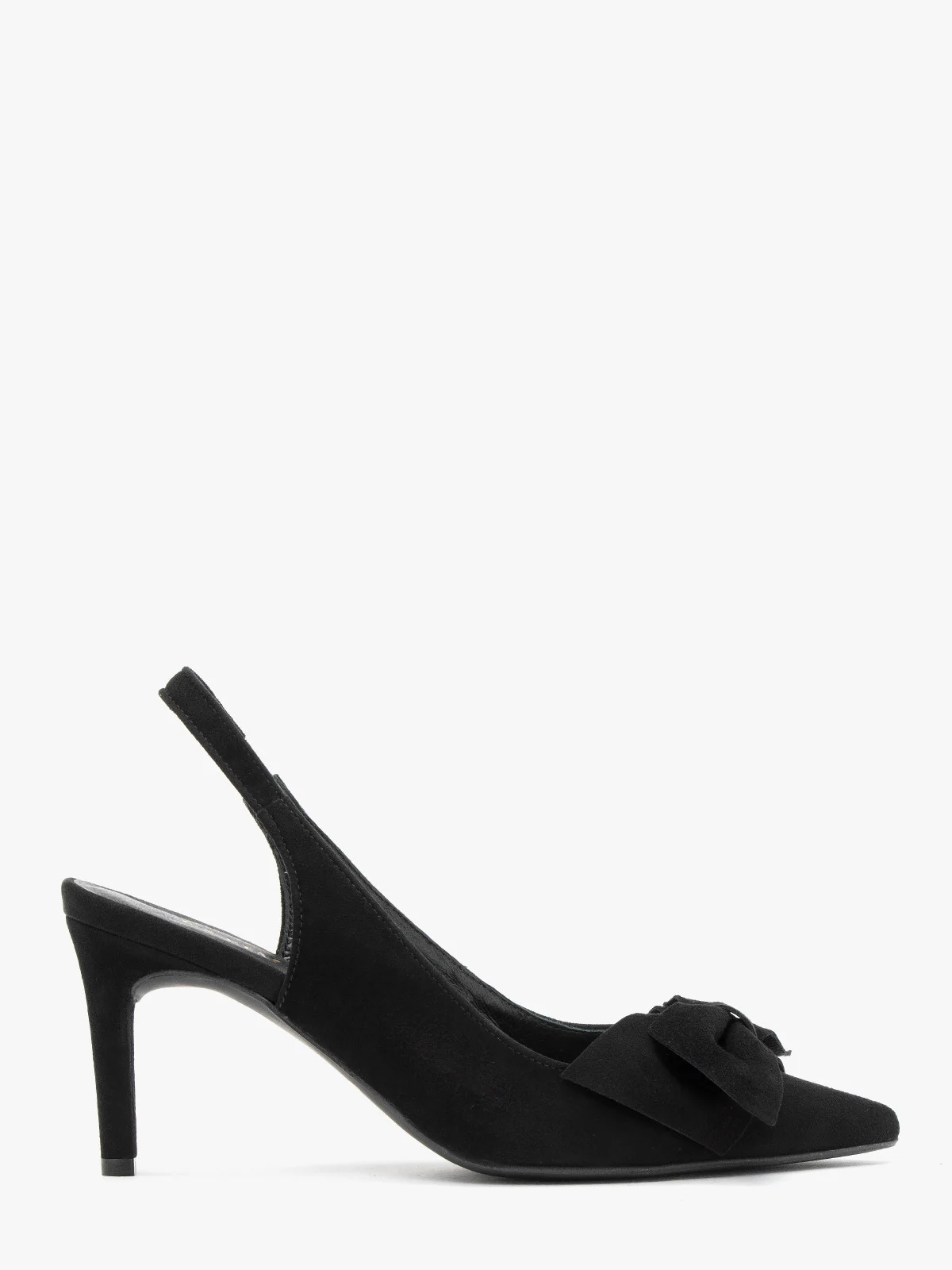 Welurowe czółenka z odkrytą piętą oraz kokardą